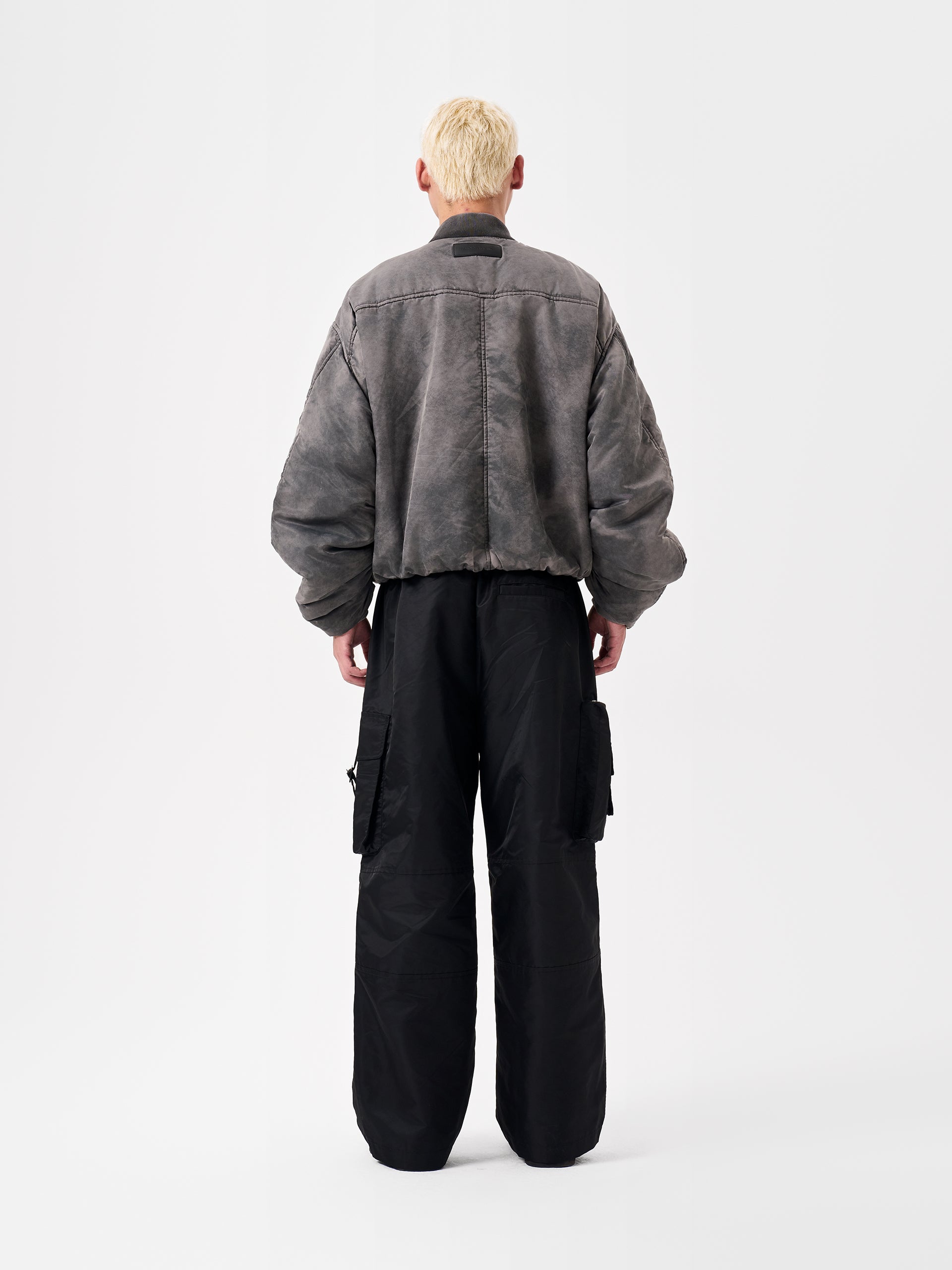 GREY SANDWASHED VARSITY PUFFER JACKET