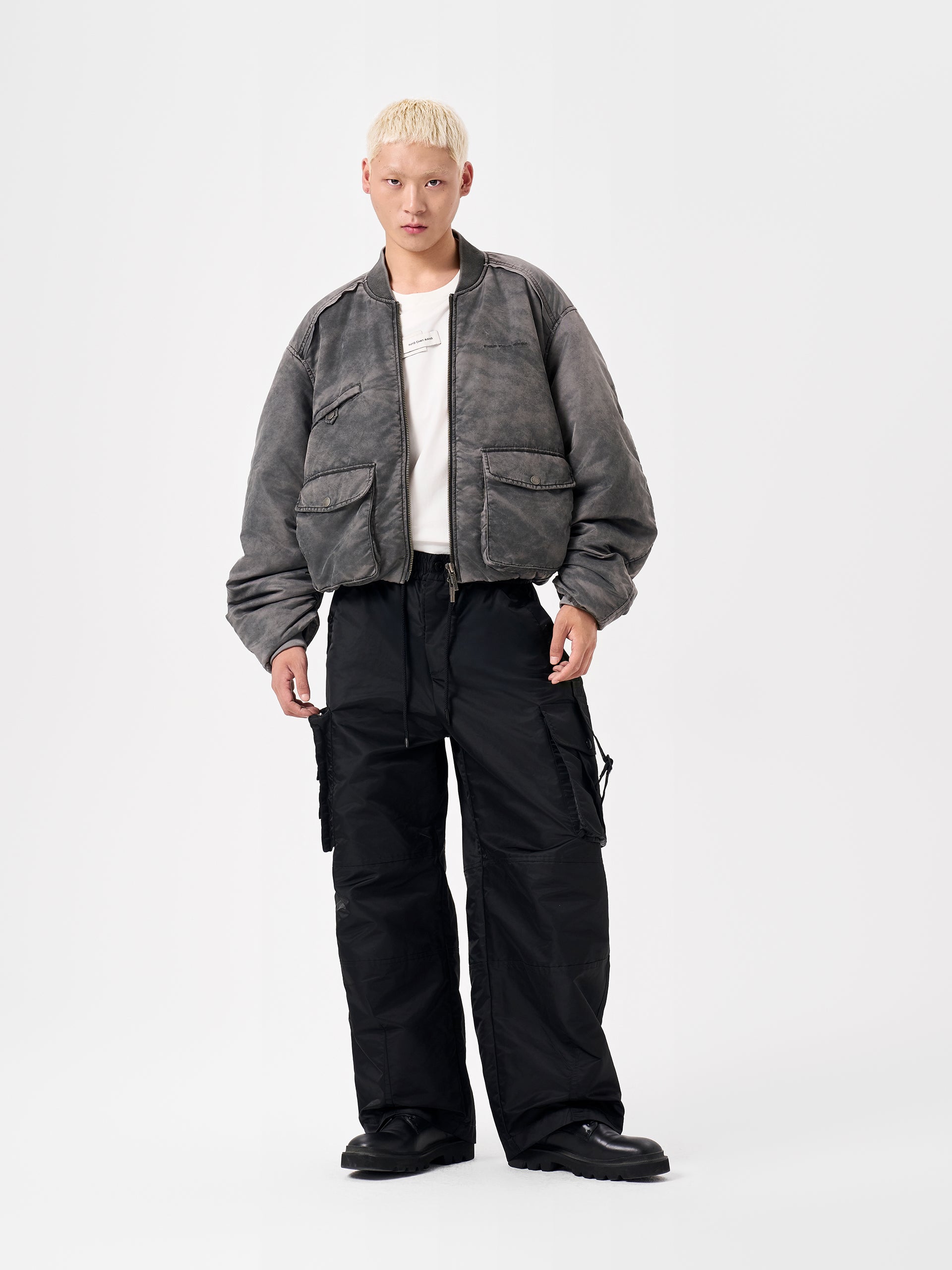 BLACK NYLON MULTI-P0CKET UTILITY PANTS