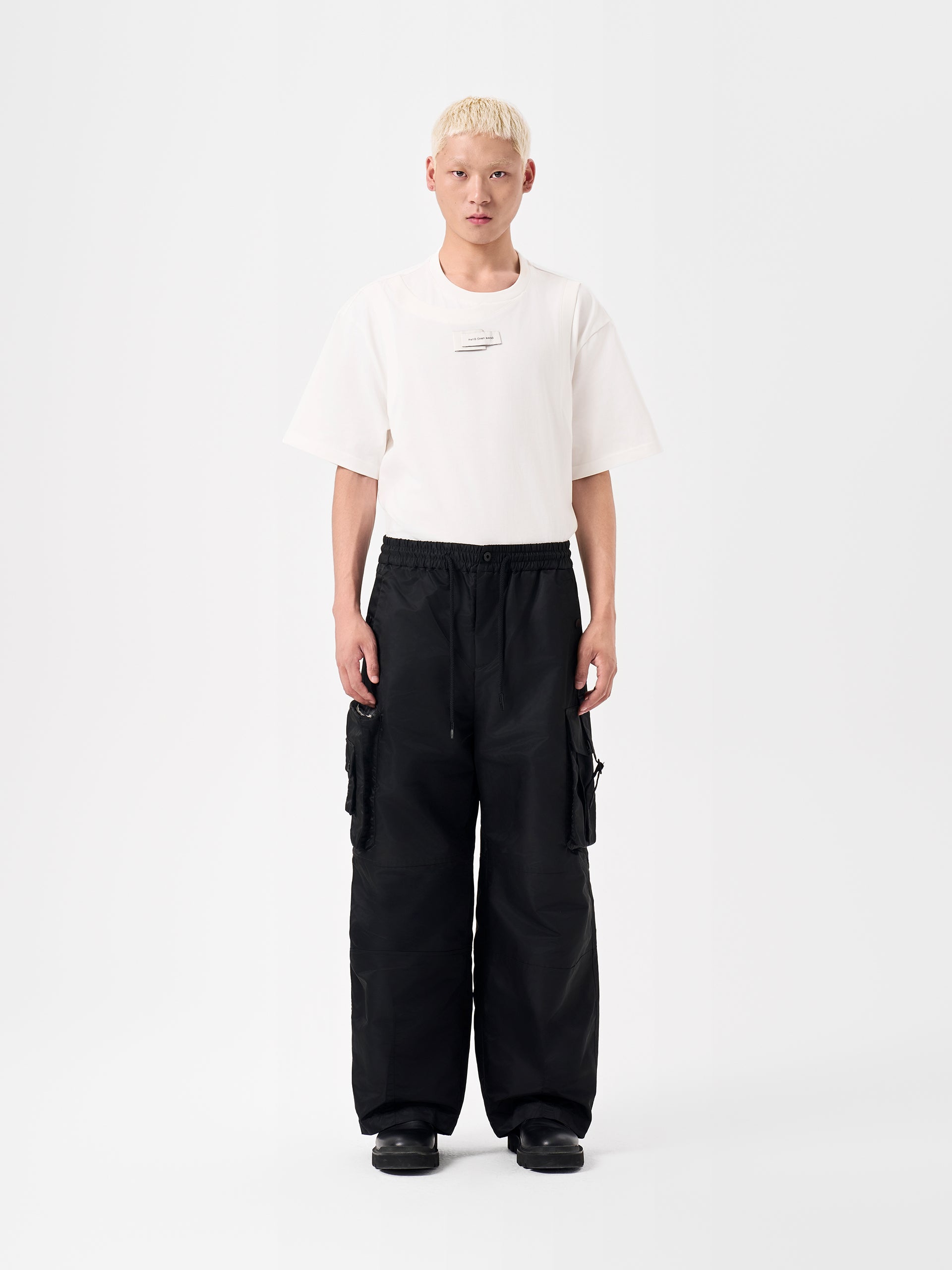 BLACK NYLON MULTI-P0CKET UTILITY PANTS