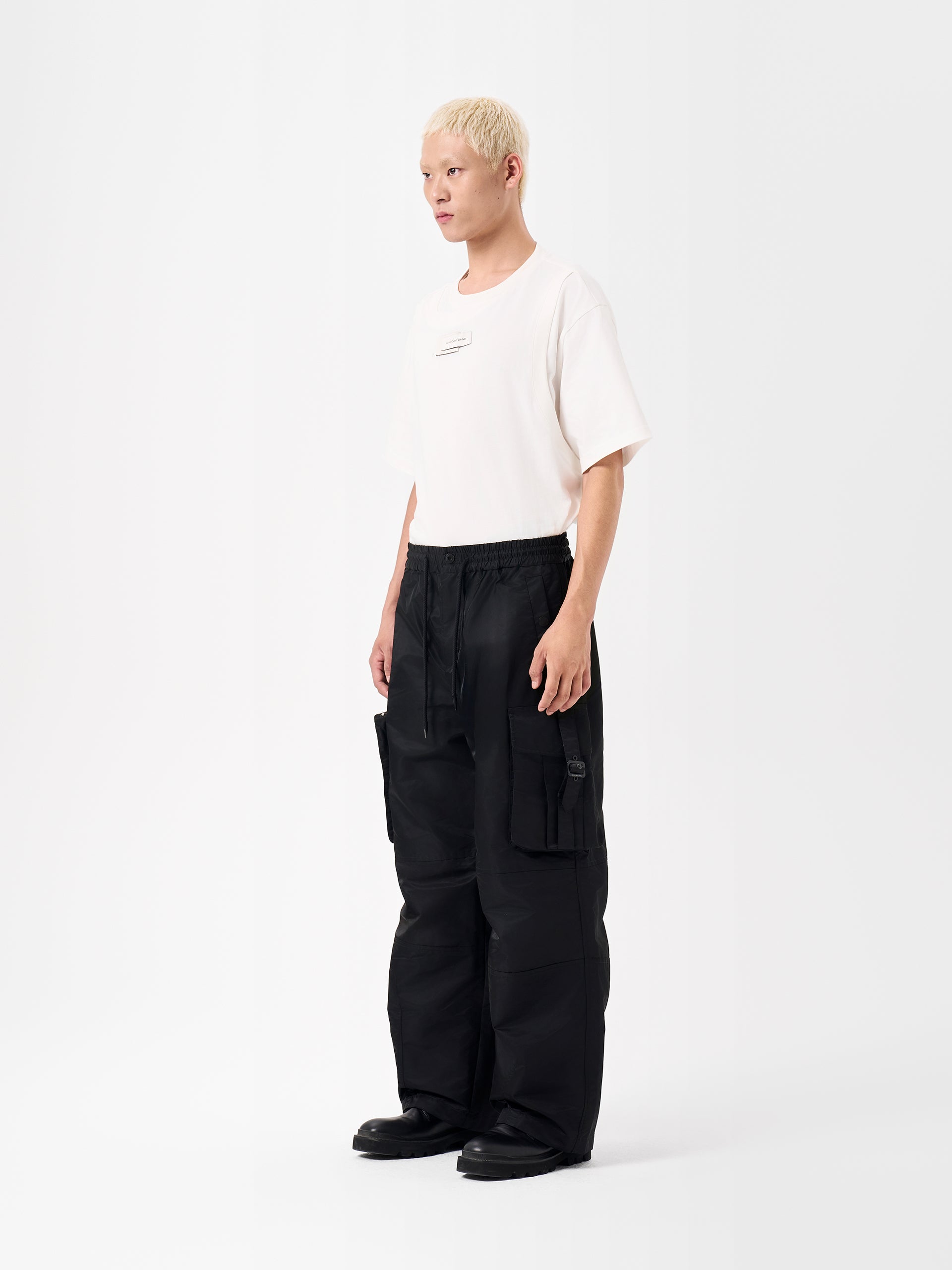BLACK NYLON MULTI-P0CKET UTILITY PANTS