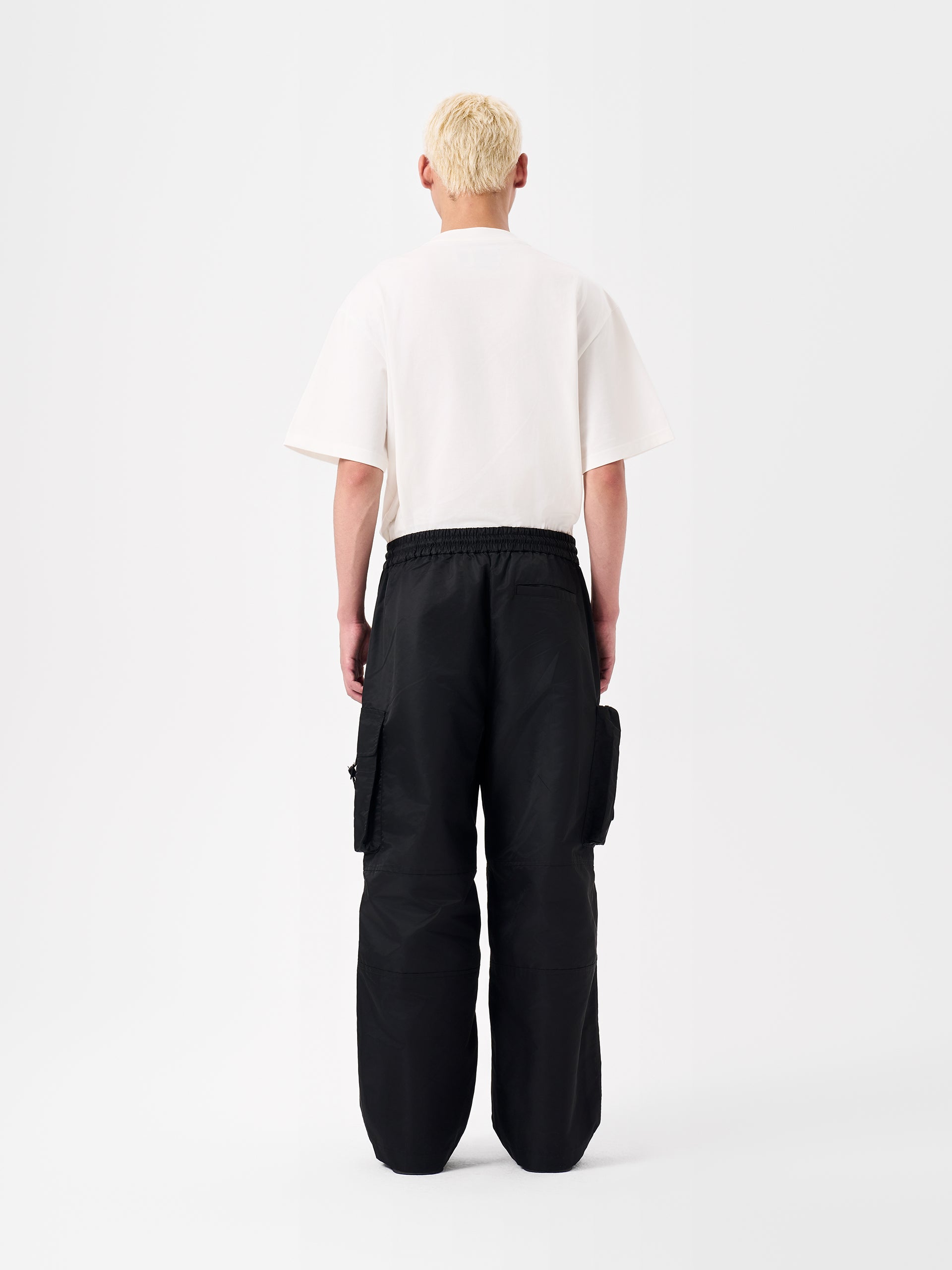 BLACK NYLON MULTI-P0CKET UTILITY PANTS