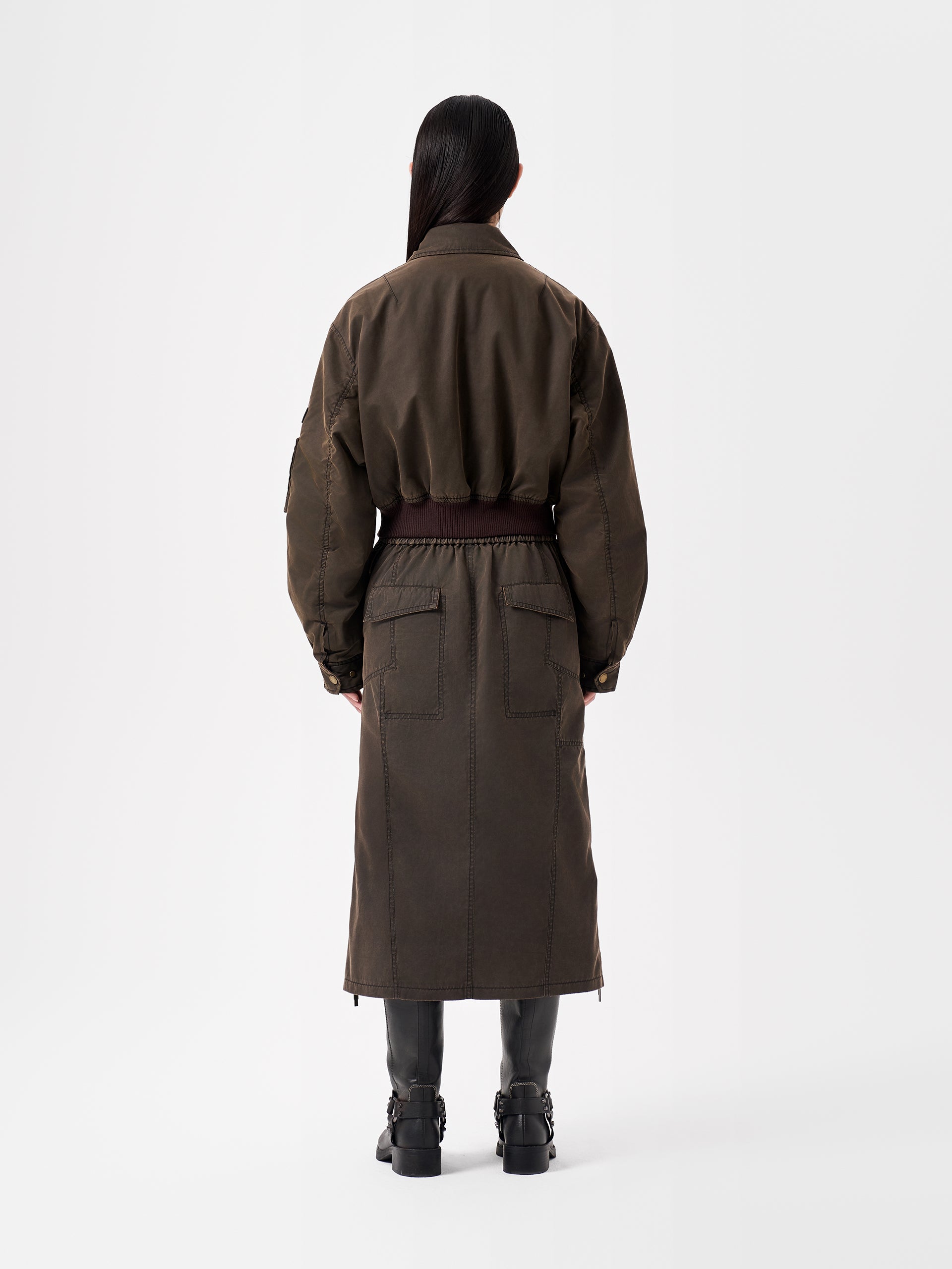 BROWN WASHED NYLON SHORT BOMBER JACKET