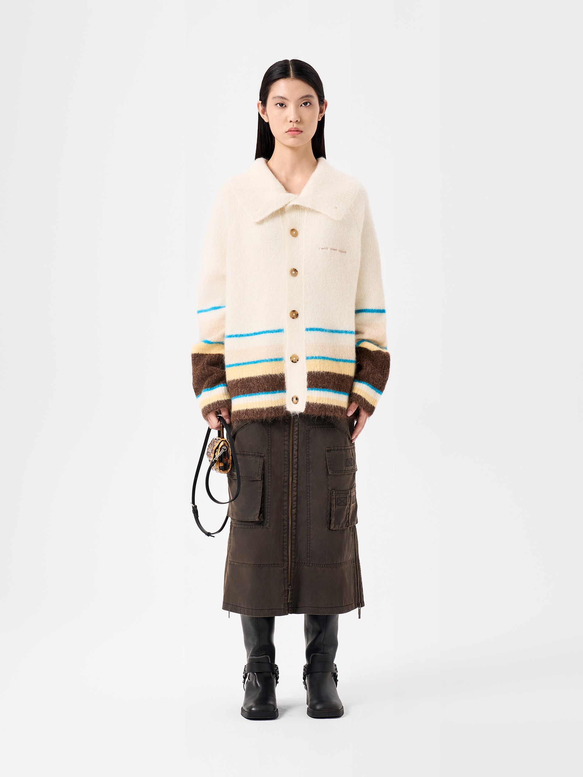 MULTICOLOR STRIPED JACQUARD KNIT CARDIGAN