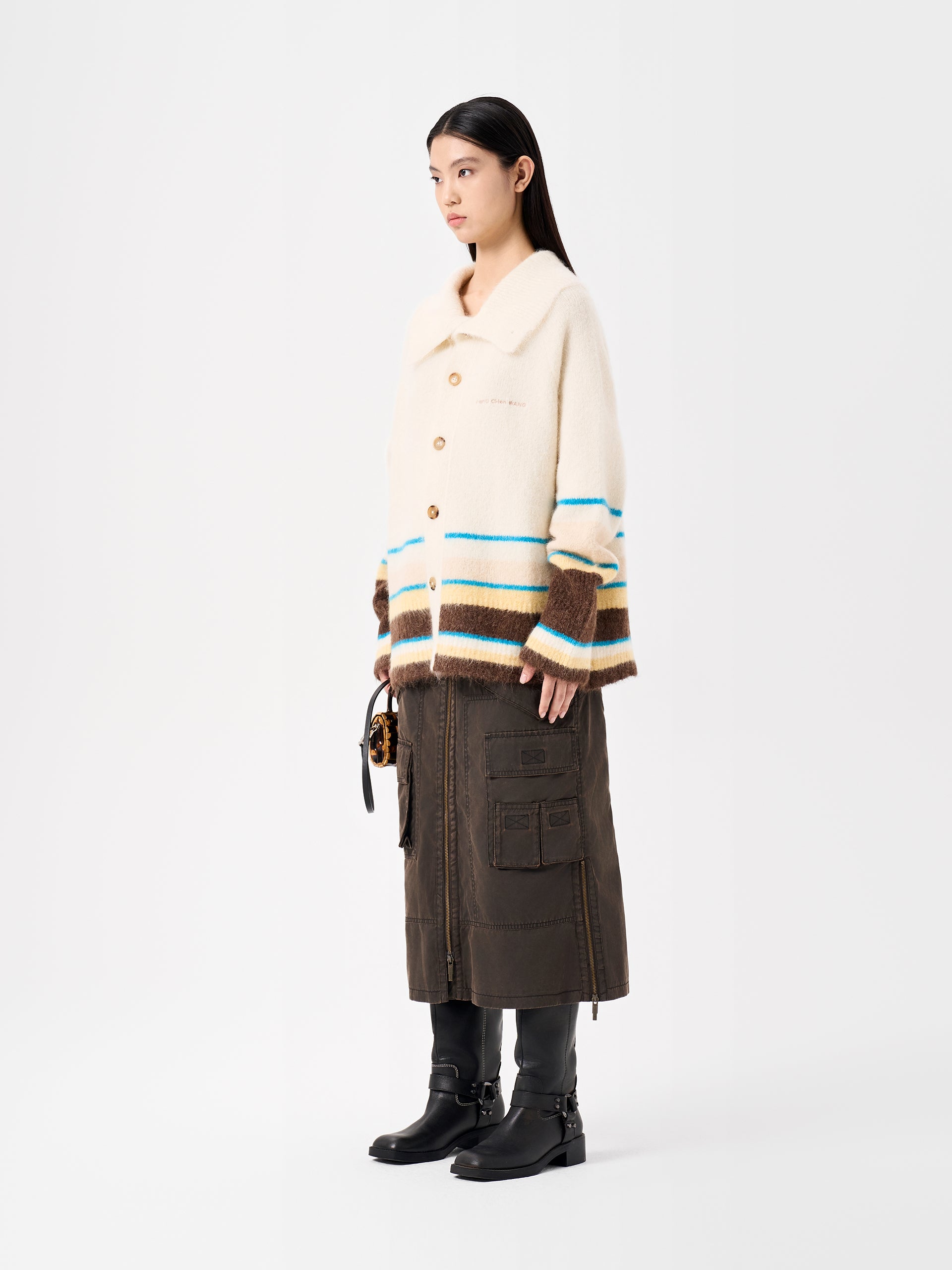 MULTICOLOR STRIPED JACQUARD KNIT CARDIGAN