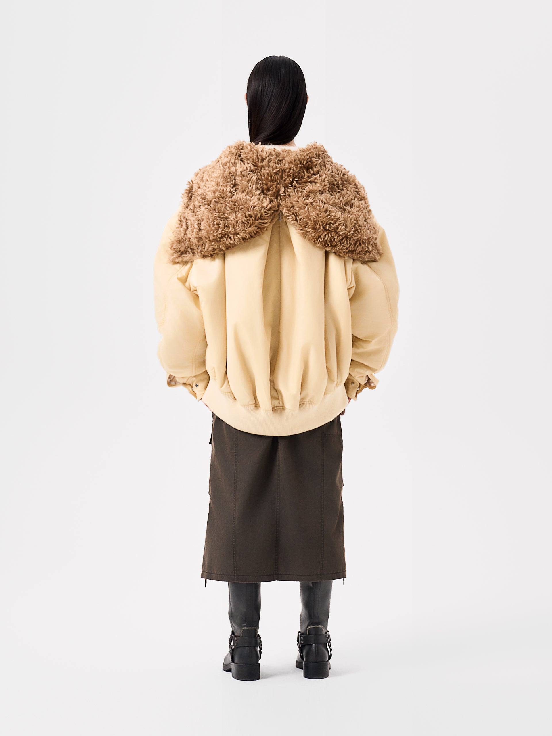 YELLOW NOTCHED COLLAR OVERSIZE-FIT PUFFER JACKET