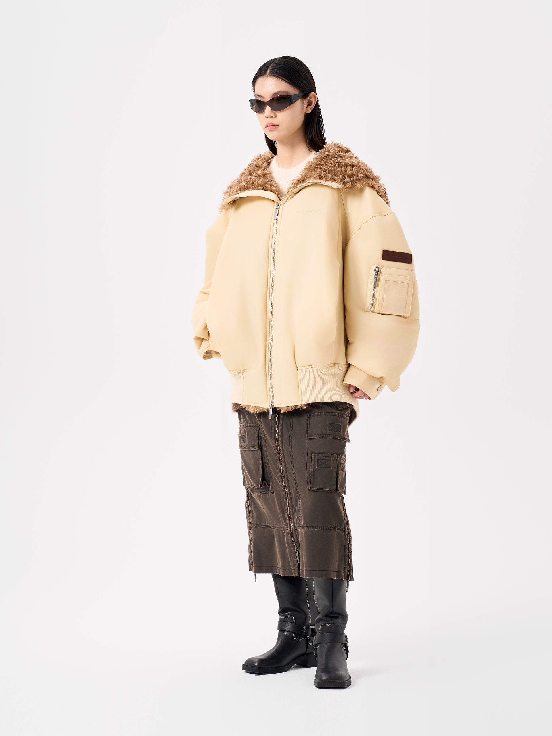 YELLOW NOTCHED COLLAR OVERSIZE-FIT PUFFER JACKET