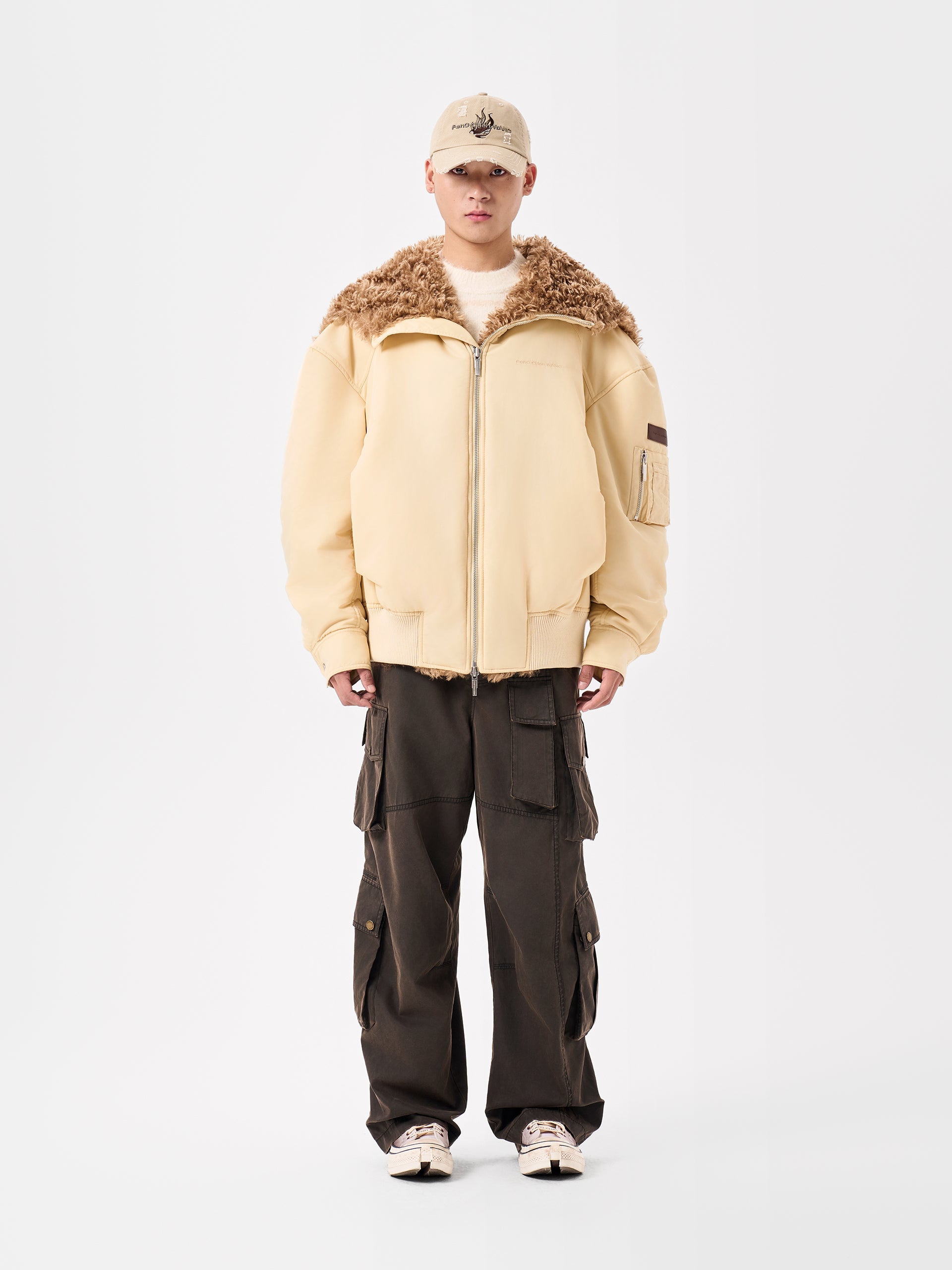 YELLOW NOTCHED COLLAR OVERSIZE-FIT PUFFER JACKET