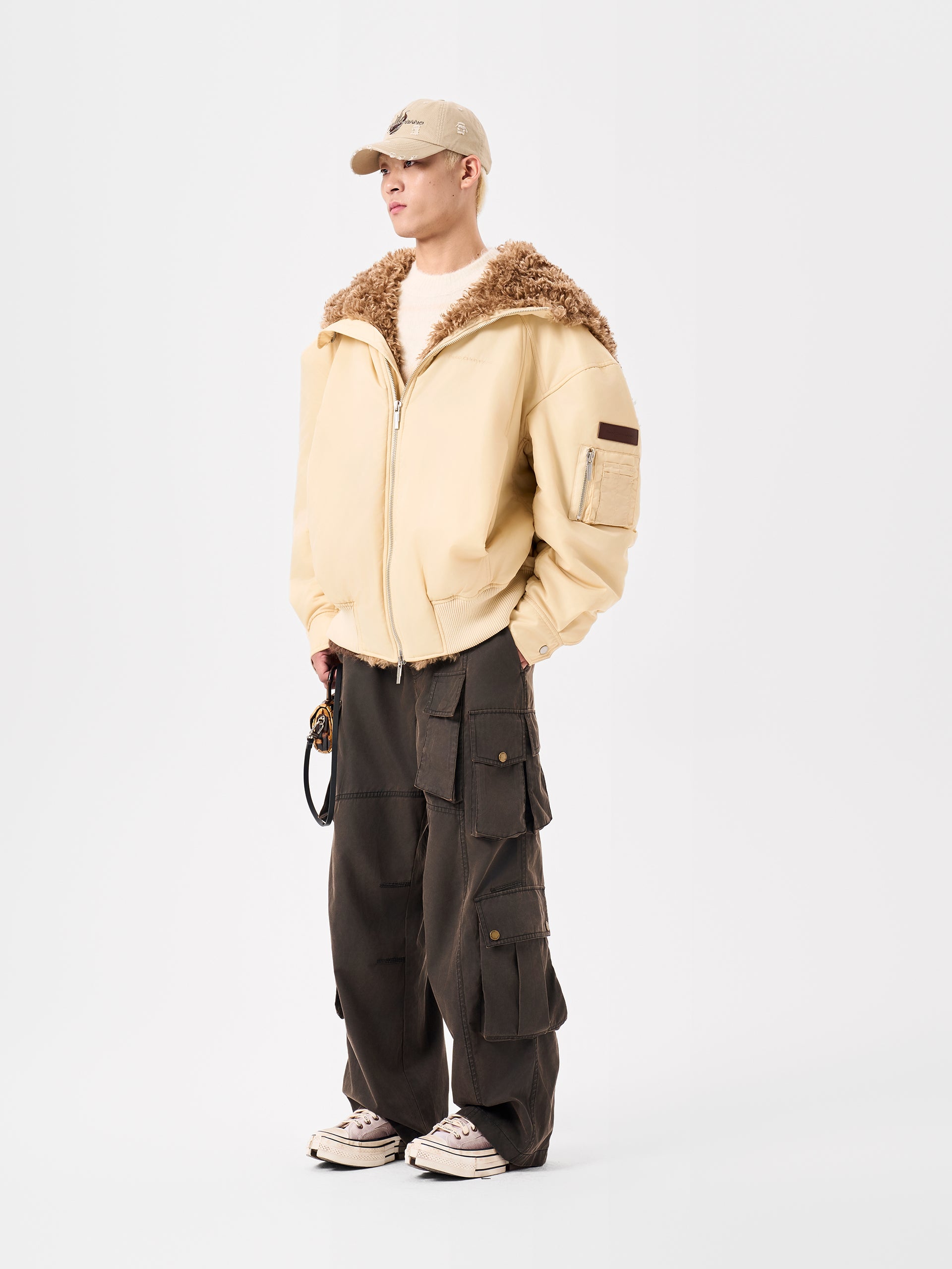 YELLOW NOTCHED COLLAR OVERSIZE-FIT PUFFER JACKET