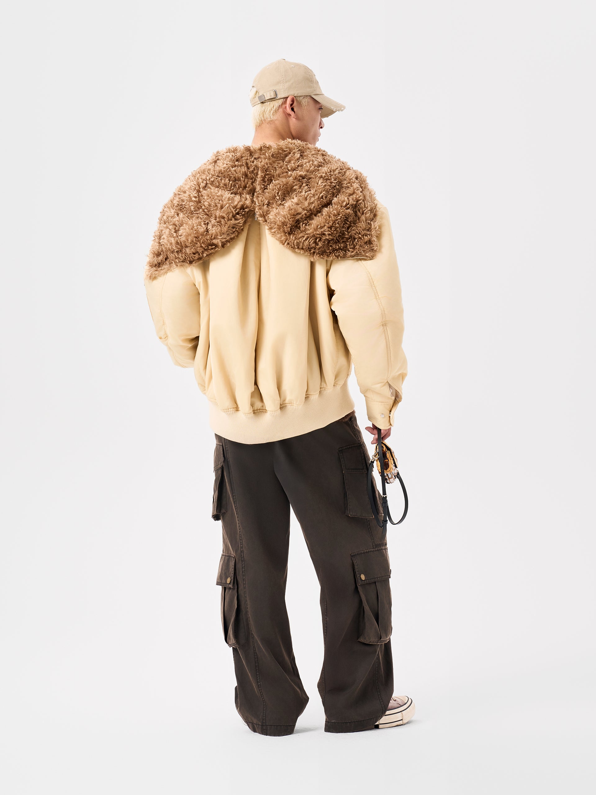 YELLOW NOTCHED COLLAR OVERSIZE-FIT PUFFER JACKET