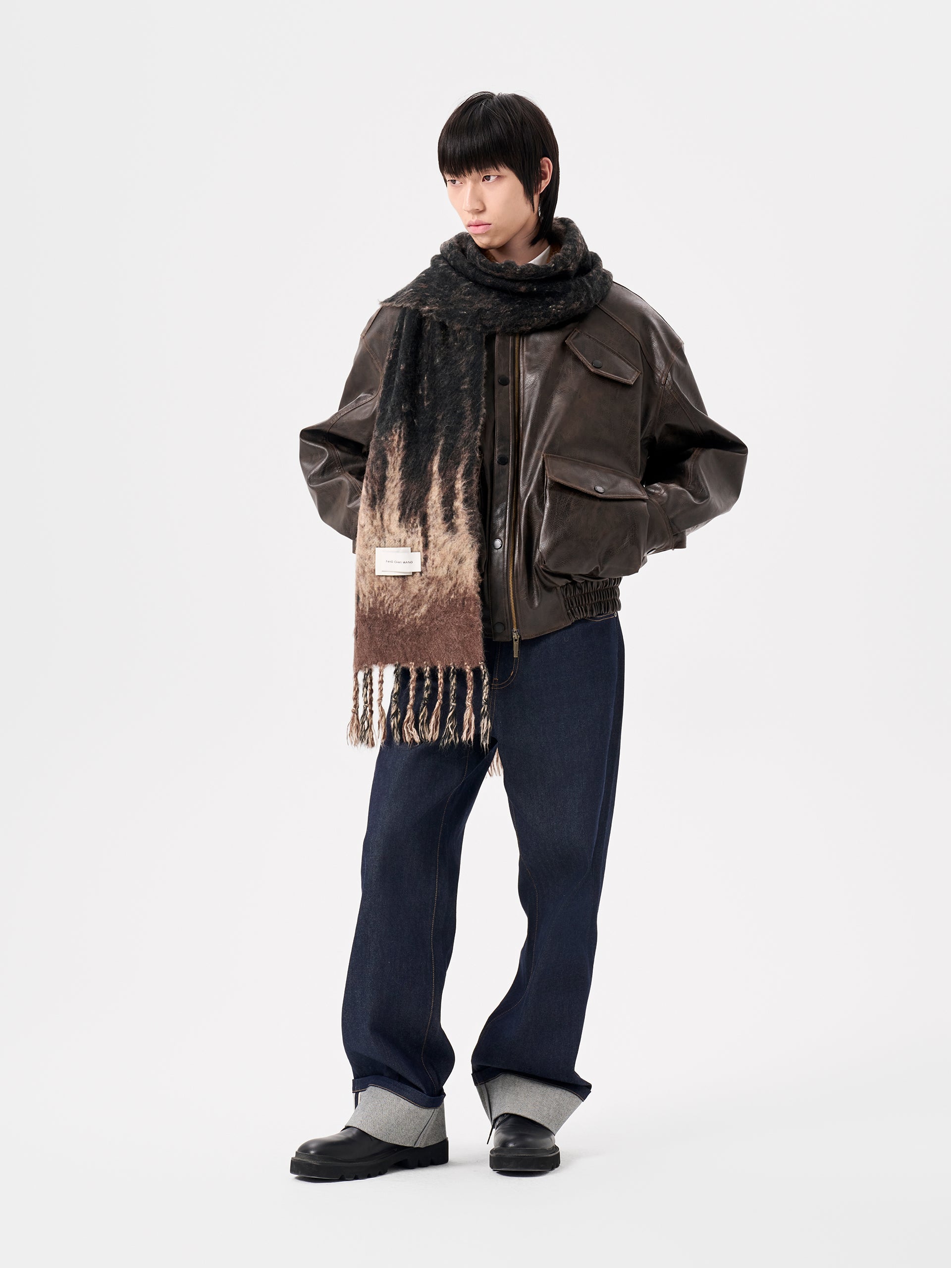 BROWN DECONSTRUCTED NOTCHED COLLAR PUFFER JACKET