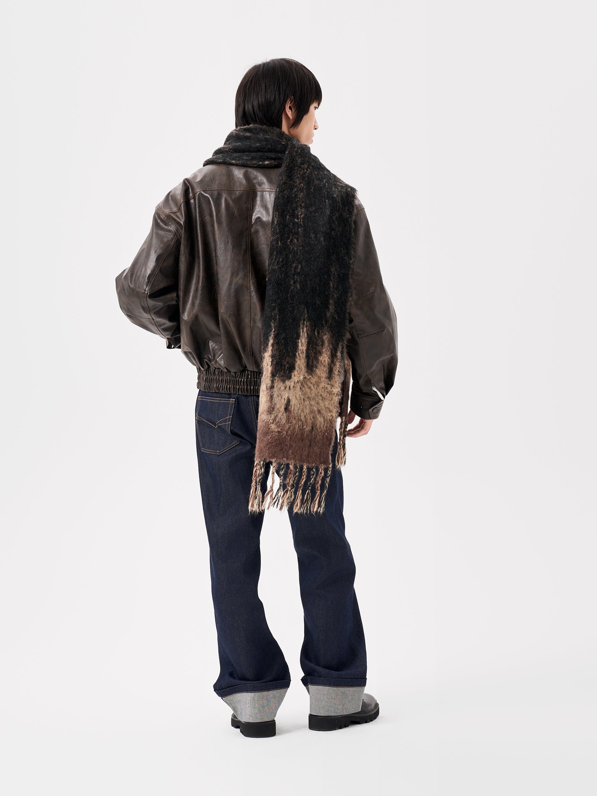 BROWN DECONSTRUCTED NOTCHED COLLAR PUFFER JACKET