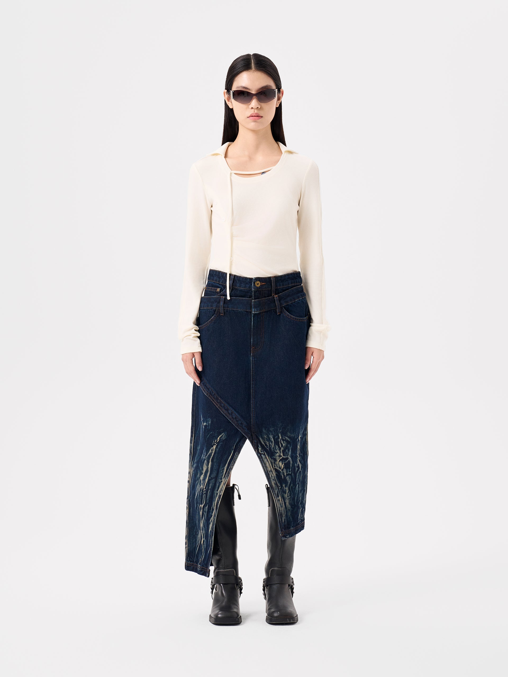 GRADIENT TIE-DYE DENIM SKIRT