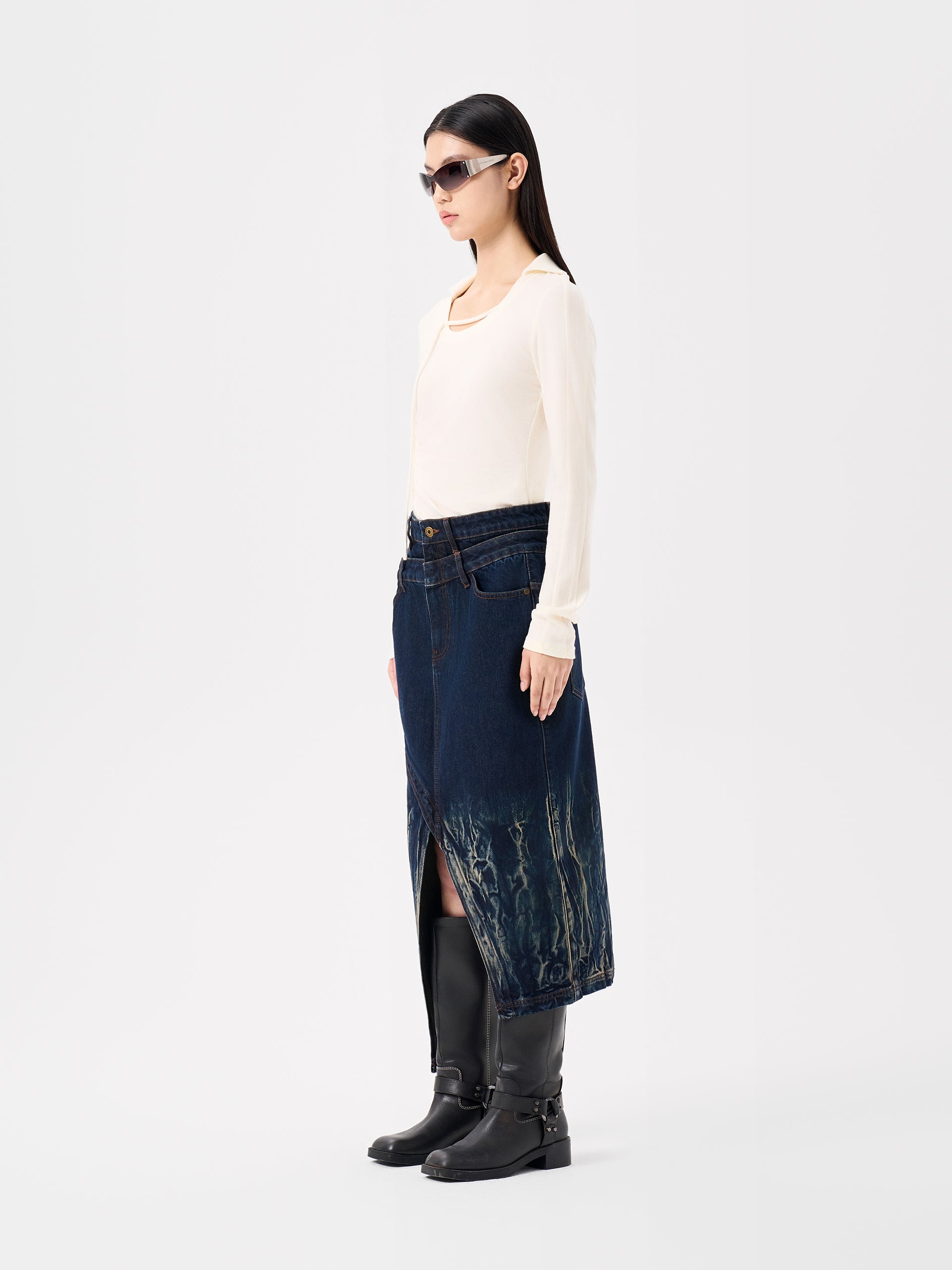 GRADIENT TIE-DYE DENIM SKIRT