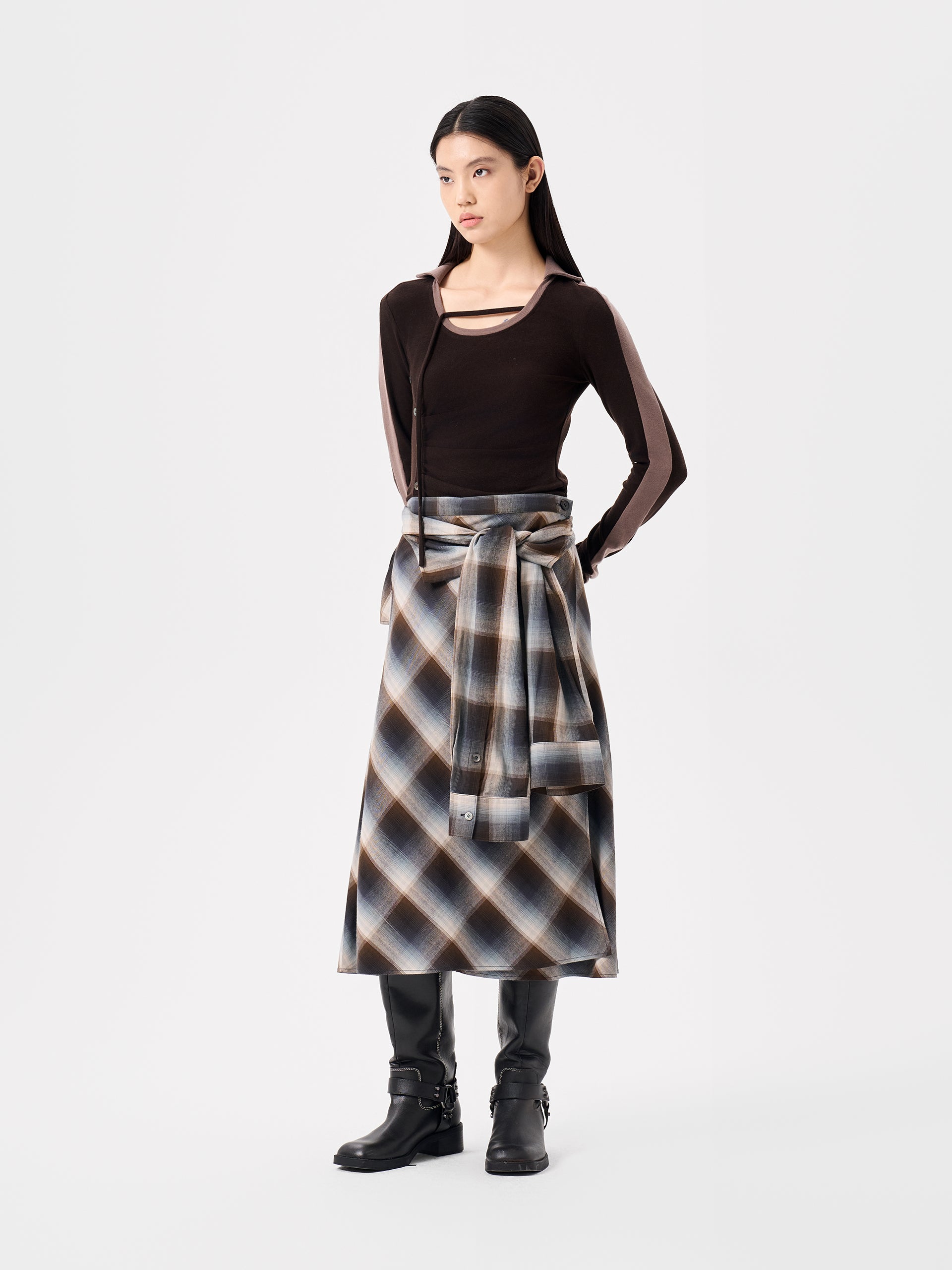 DECONSTRUCTED SHIRT-STYLE PLAID SKIRT