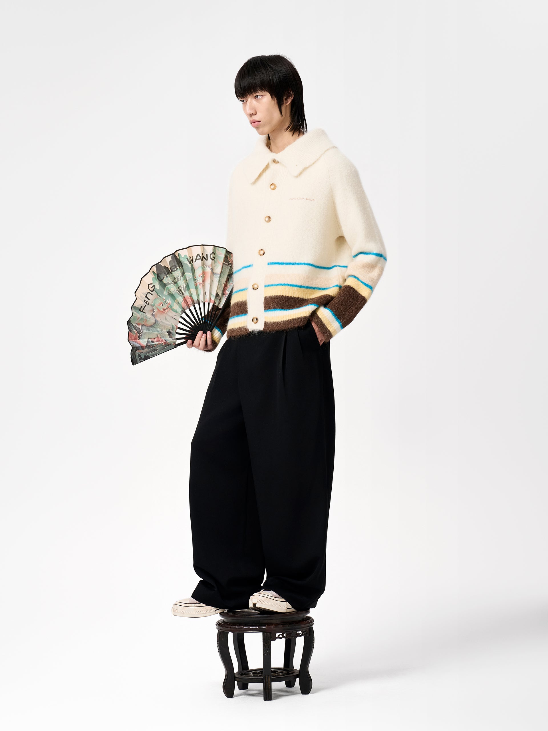 MULTICOLOR STRIPED JACQUARD KNIT CARDIGAN