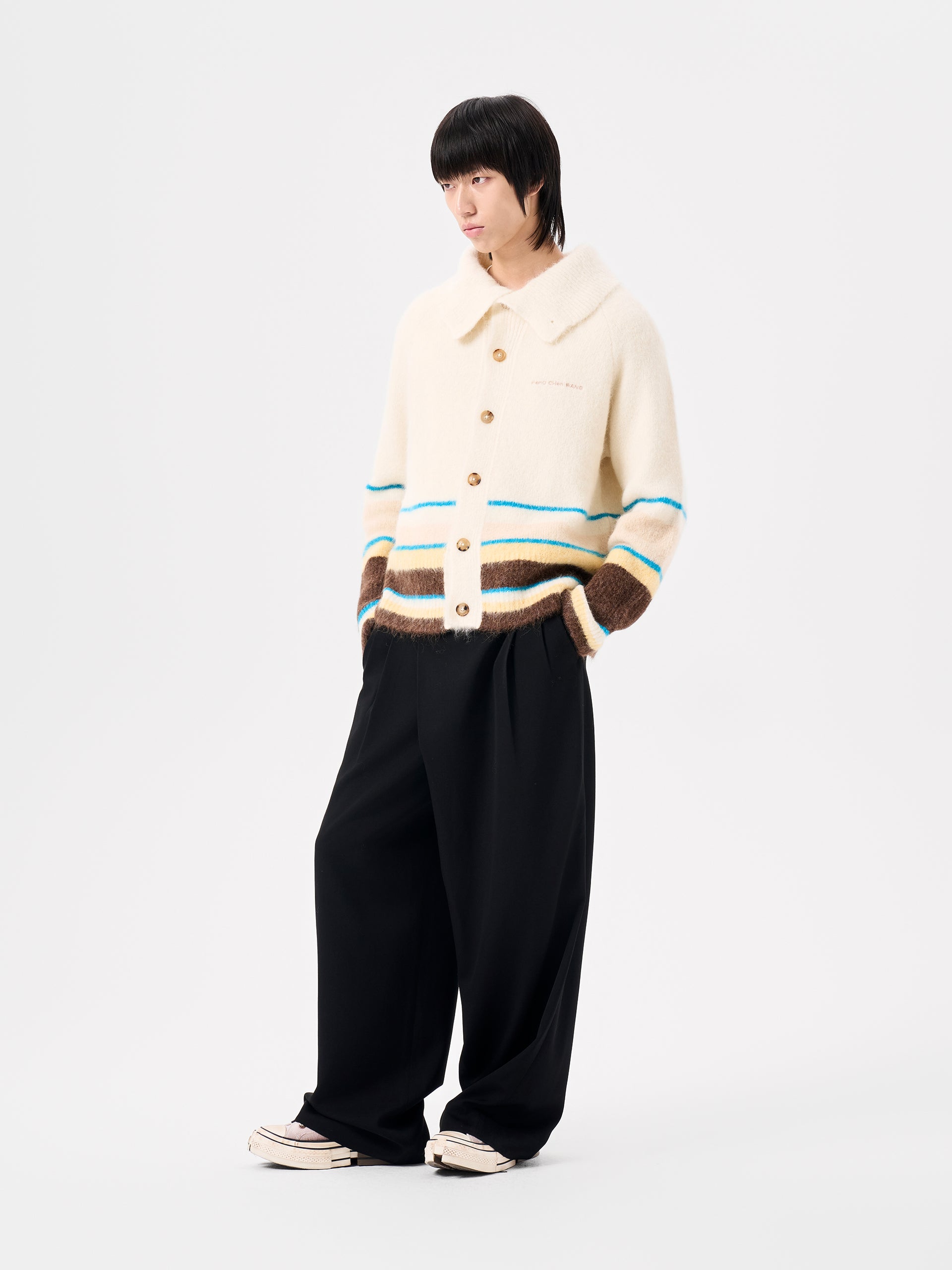 MULTICOLOR STRIPED JACQUARD KNIT CARDIGAN