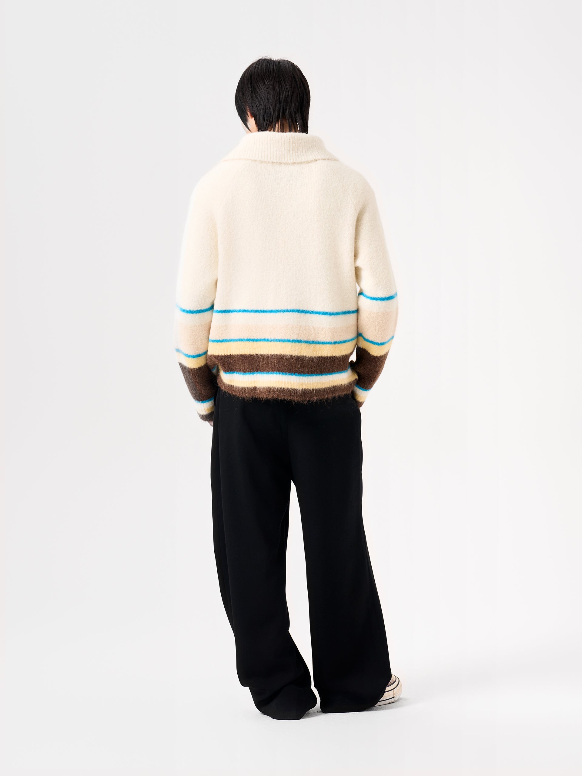 MULTICOLOR STRIPED JACQUARD KNIT CARDIGAN