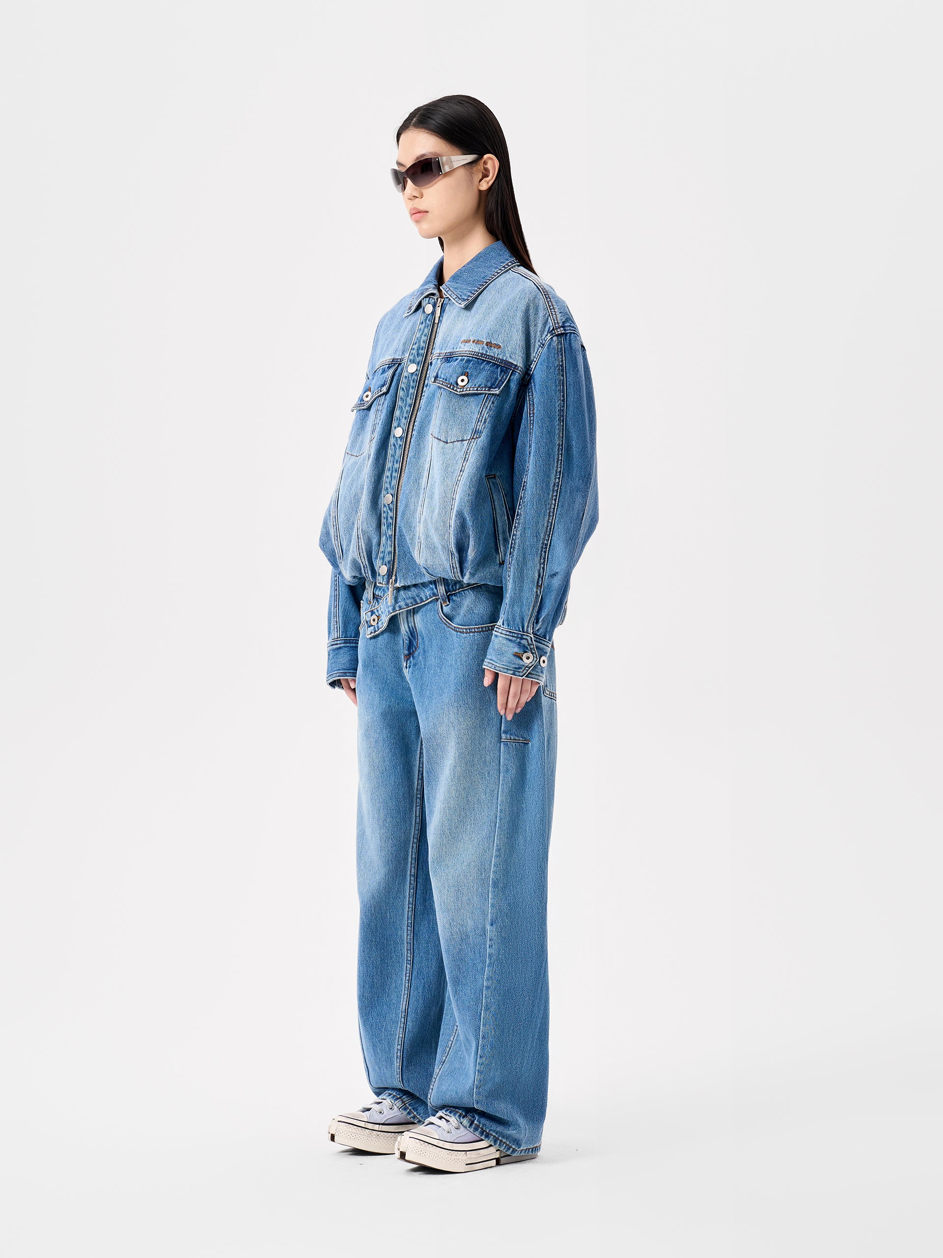BLUE DECONSTRUCTED PLACKET DENIM JACKET