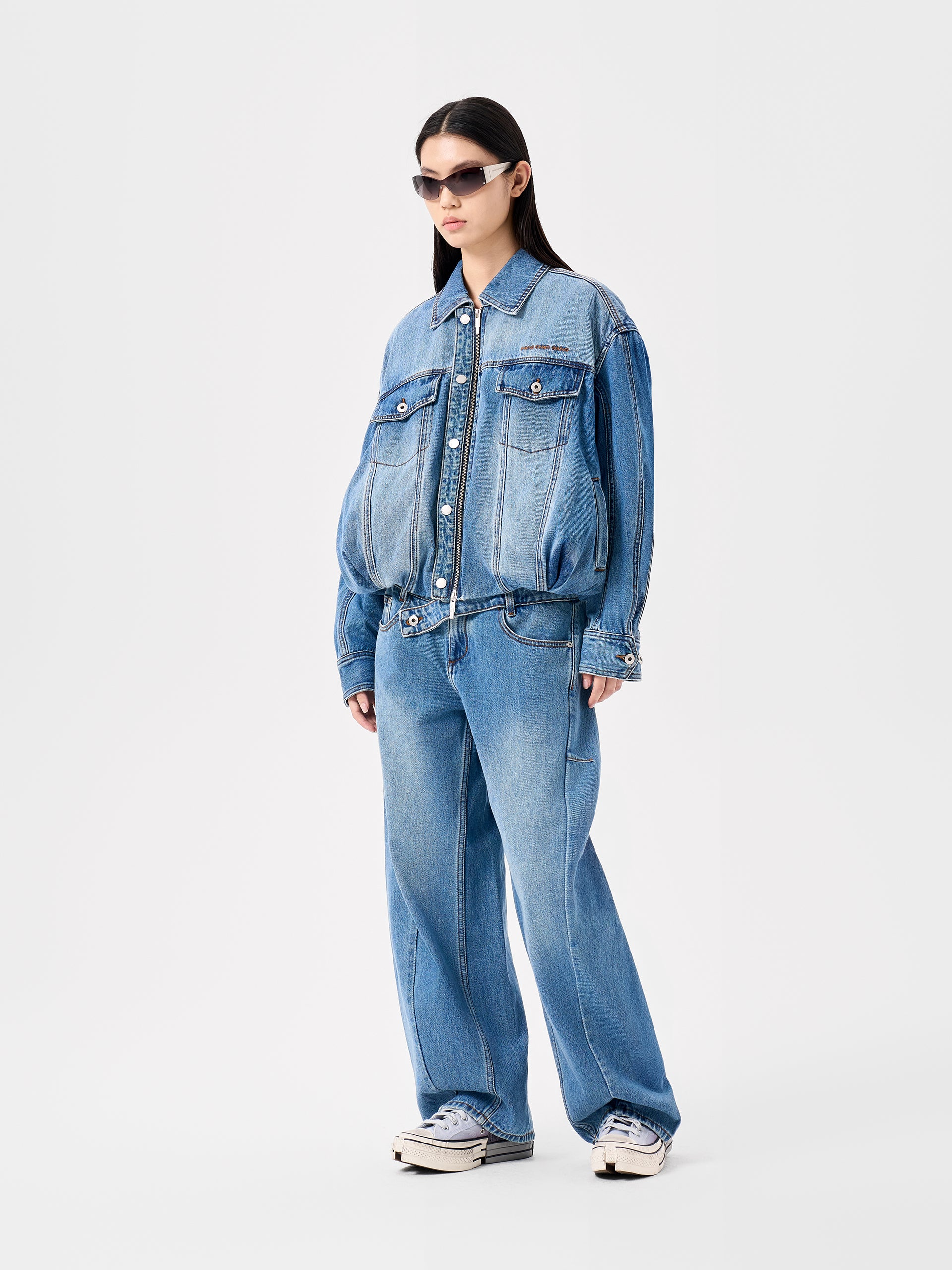 BLUE DECONSTRUCTED PLACKET DENIM JACKET