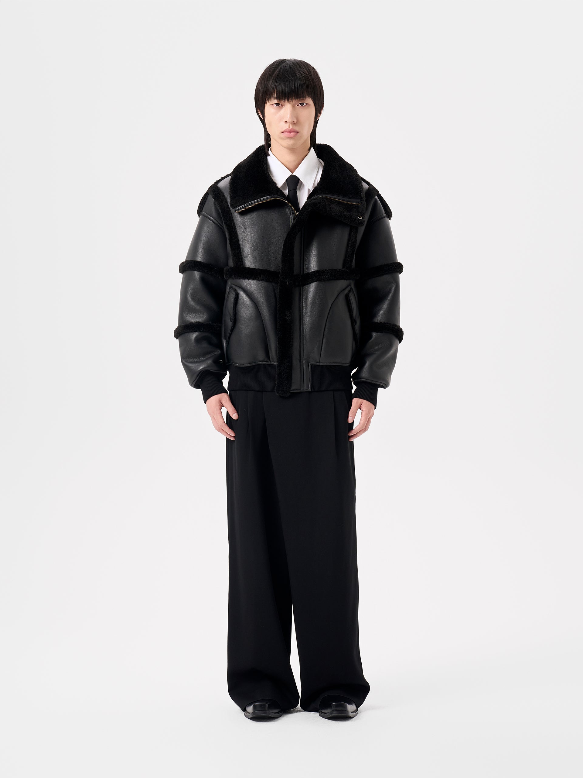 BLACK REVERSIBLE SHEARLING JACKET