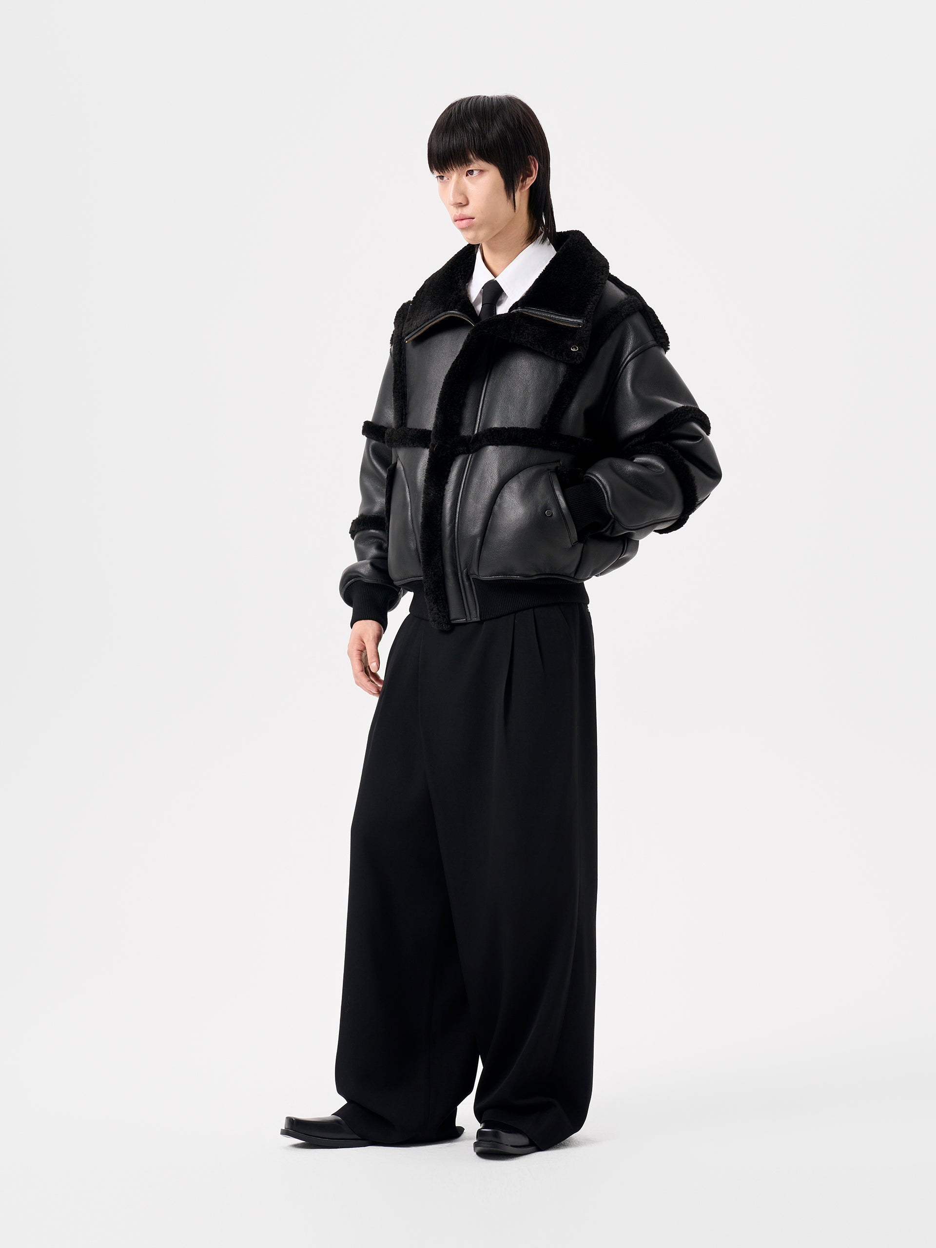 BLACK REVERSIBLE SHEARLING JACKET