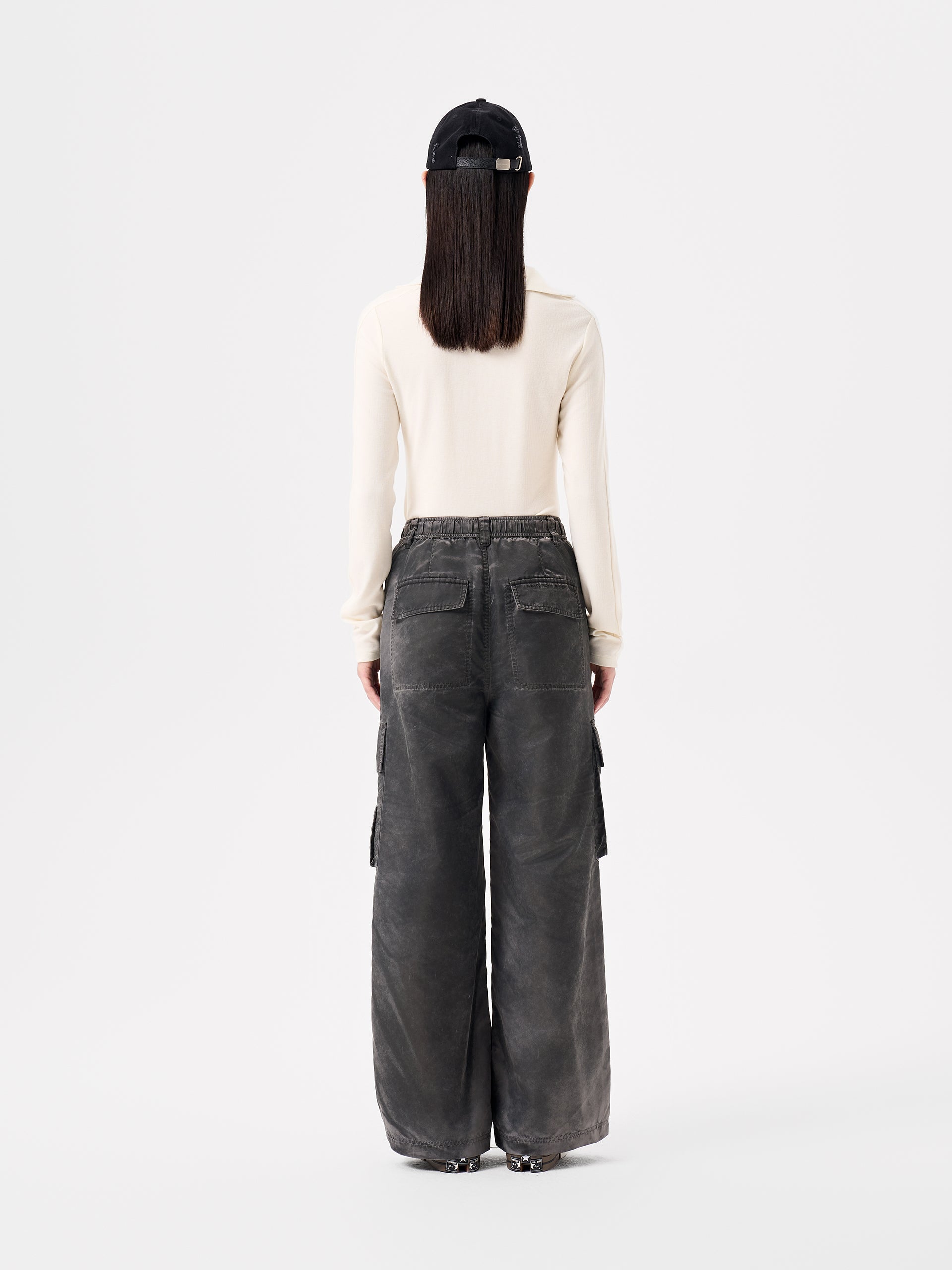 GREY SANDWASHED NYLON UTILITY PANTS
