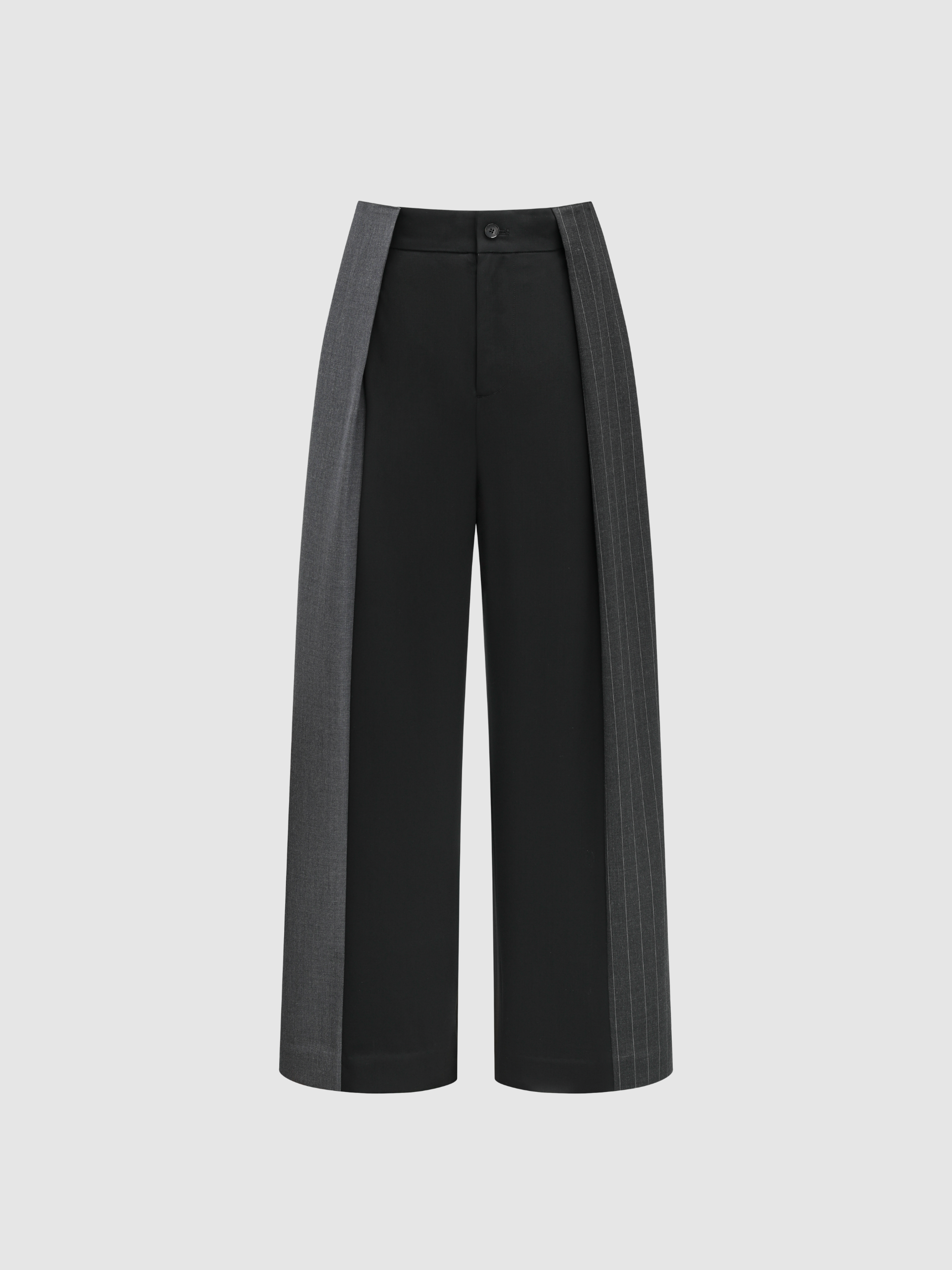 BLACK AND GREY PANELED STRIPED TAILORED TROUSERS