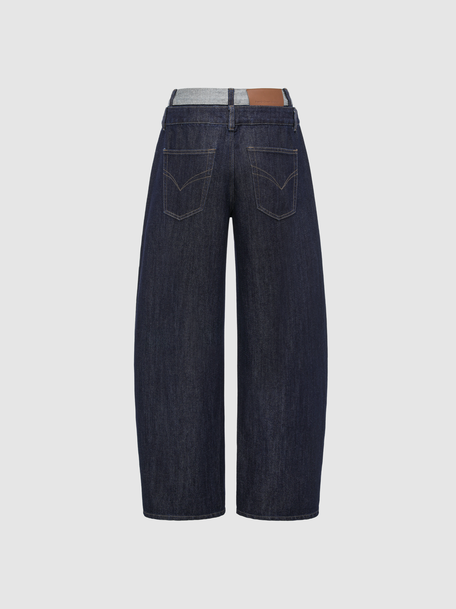 NAVY METALLIC DOUBLE WAISTBAND DENIM PANTS