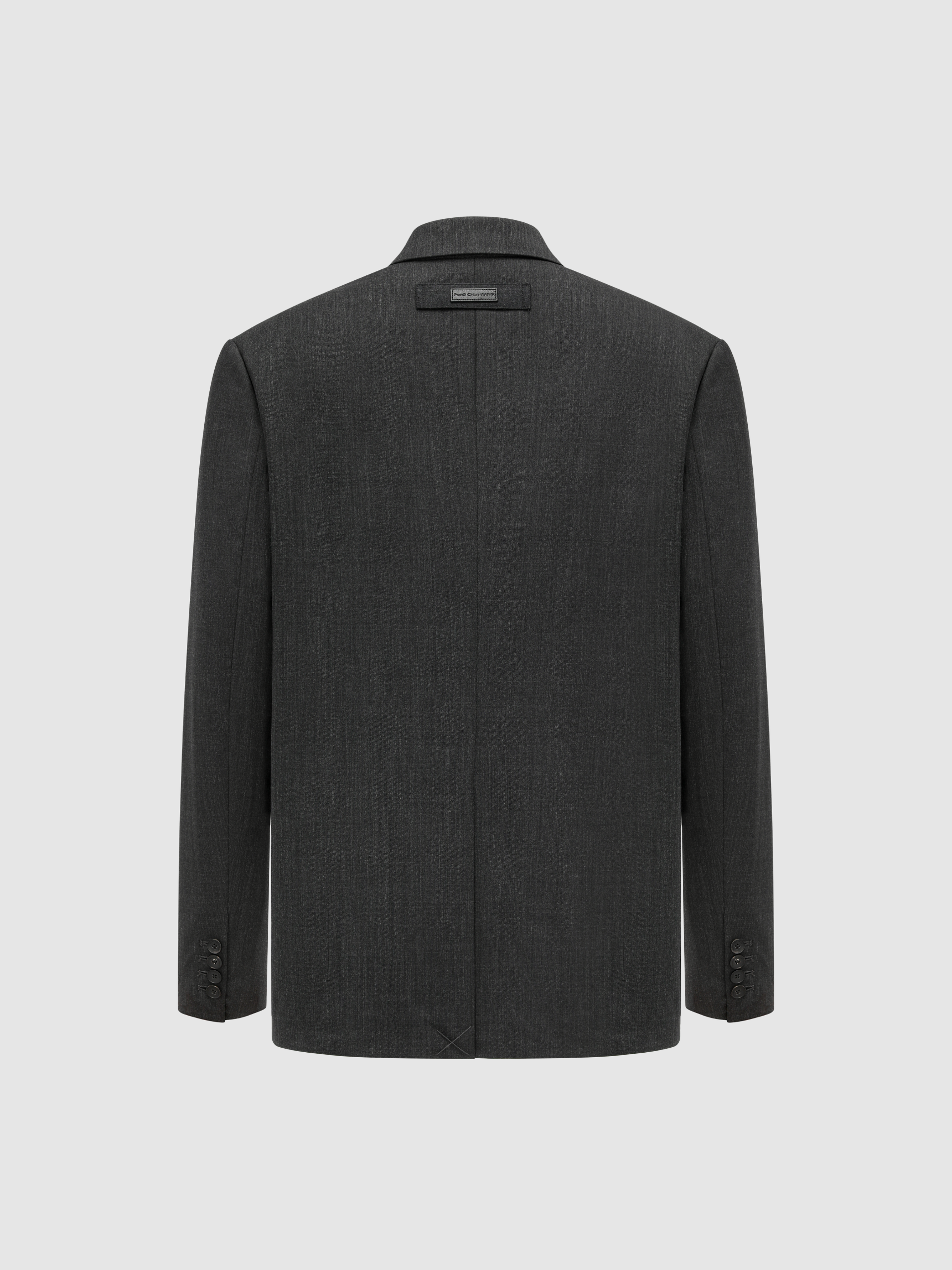 DARK GREY EXPOSED POCKET BAG RAW-EDGE TRIM WOOL BLAZER