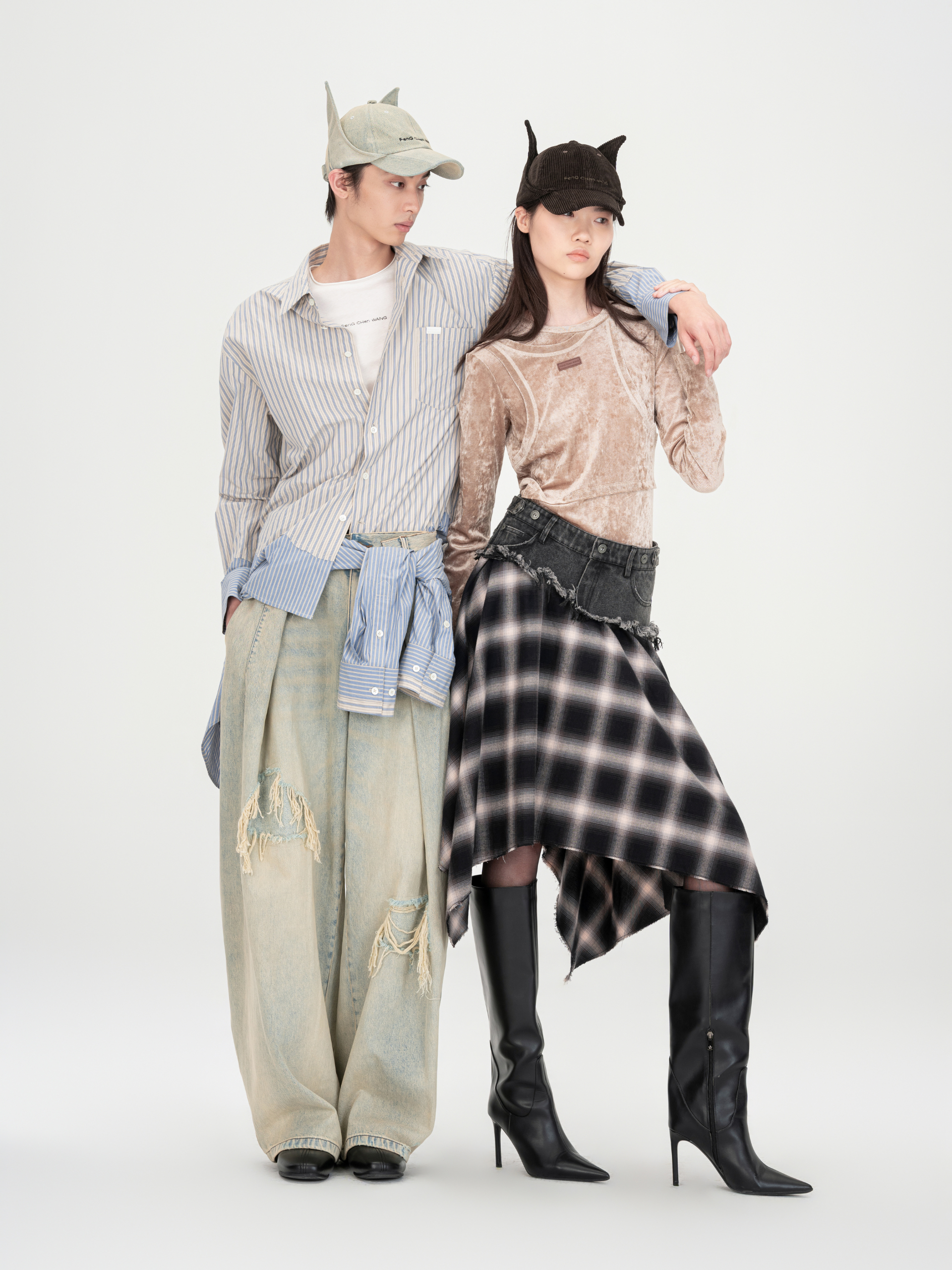 VINTAGE LIGHT BLUE WASHED DECONSTRUCTED DENIM PANTS