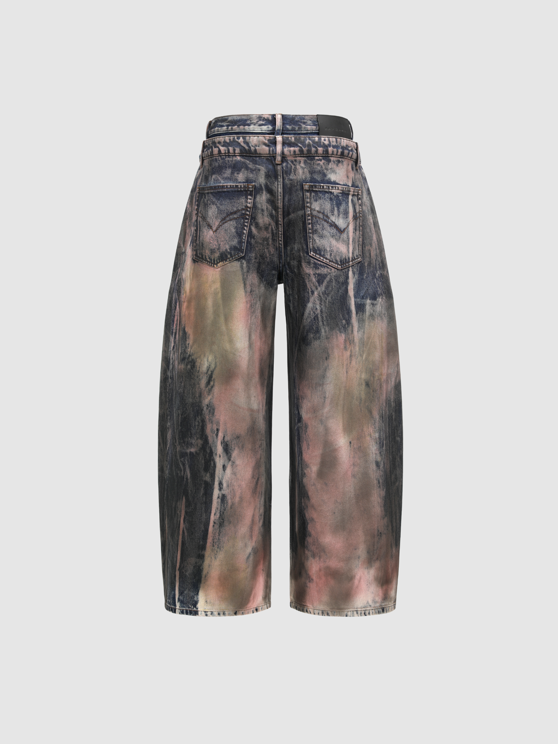 BROWN ARTISTICALLY TIE-DYED COATED DENIM PANTS