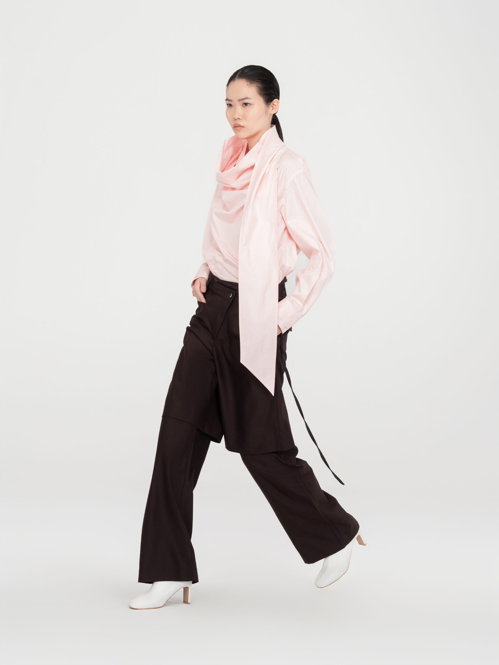 PINK DRAPED BLOUSE WITH SCARF