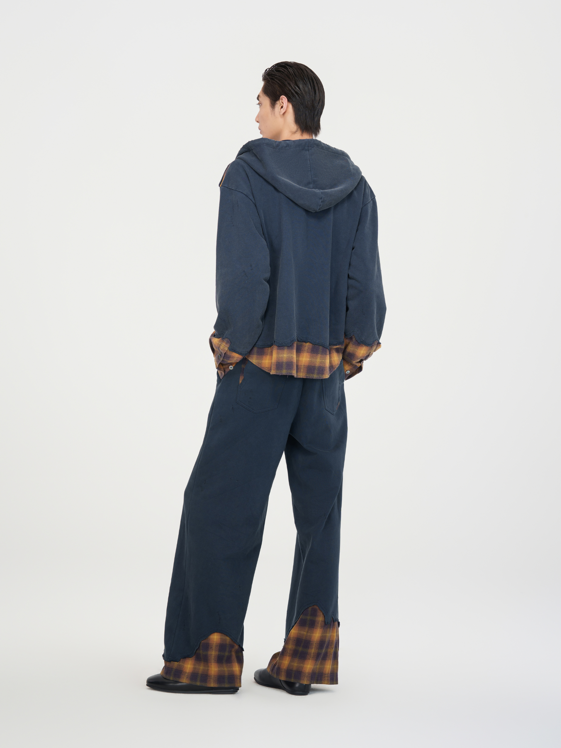 NAVY PLAID-PANEL PANTS