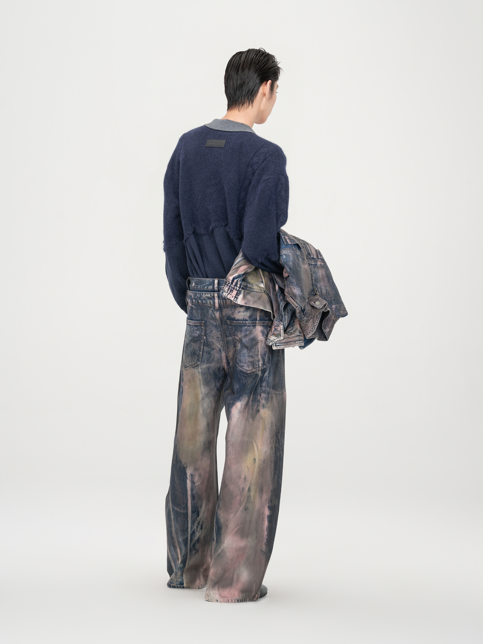 CABLE-KNIT POLO SHIRT WITH RAW HEM AND PATCHWORK