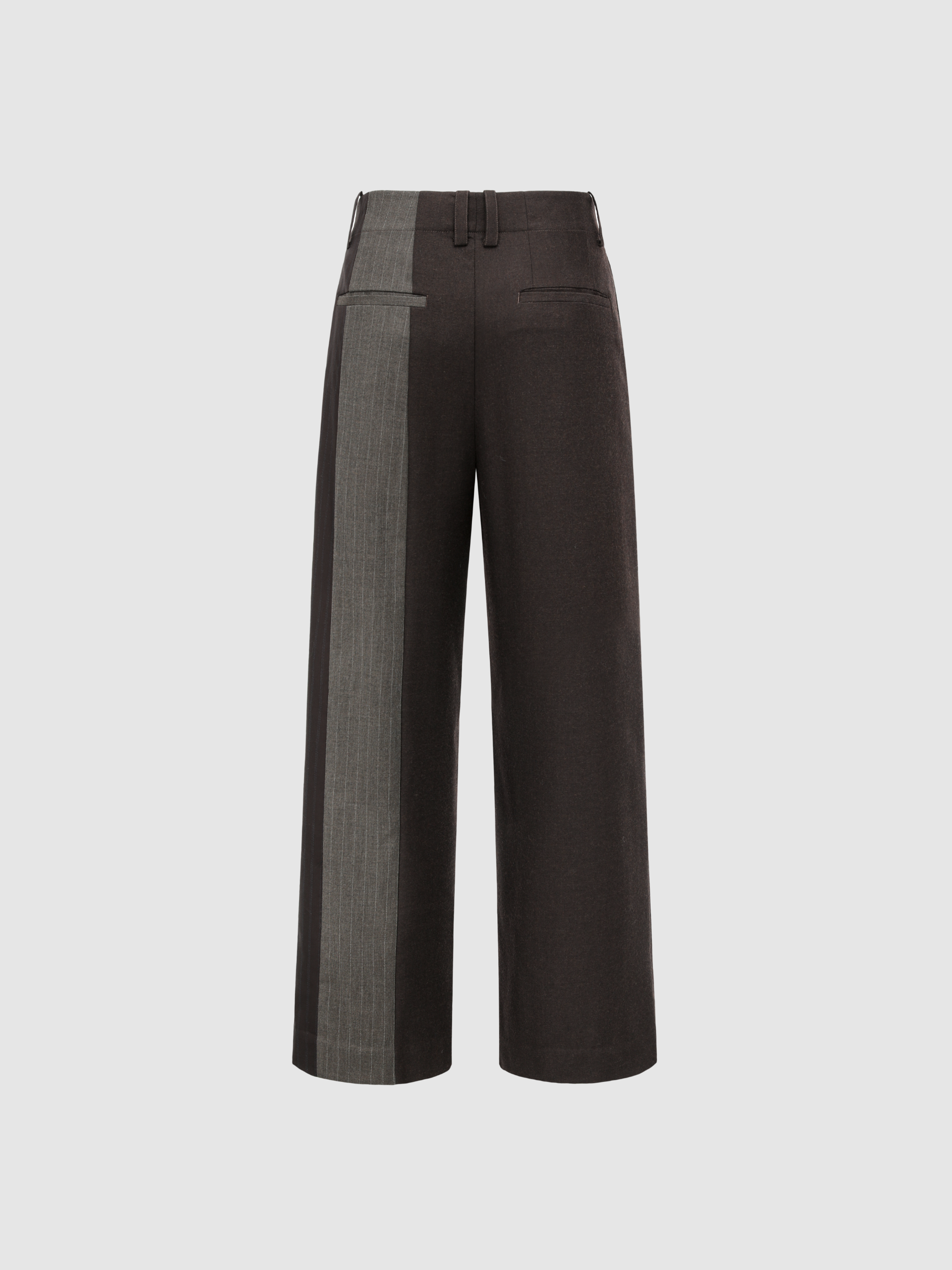 BROWN STRIPED AND SOLID PANELED TAILORED TROUSERS