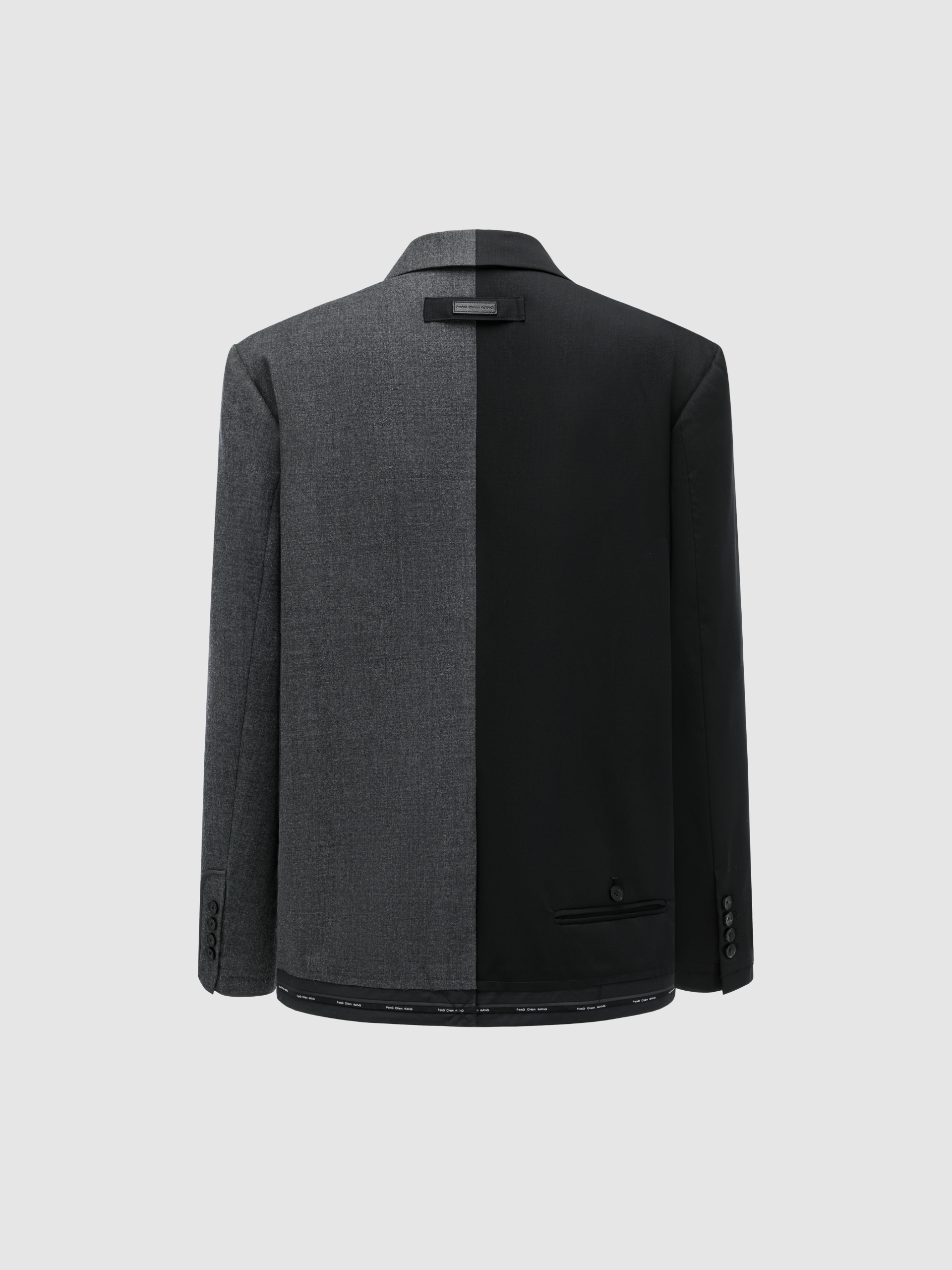BLACK & CHARCOAL PANELED DECONSTRUCTED WOOL BLAZER