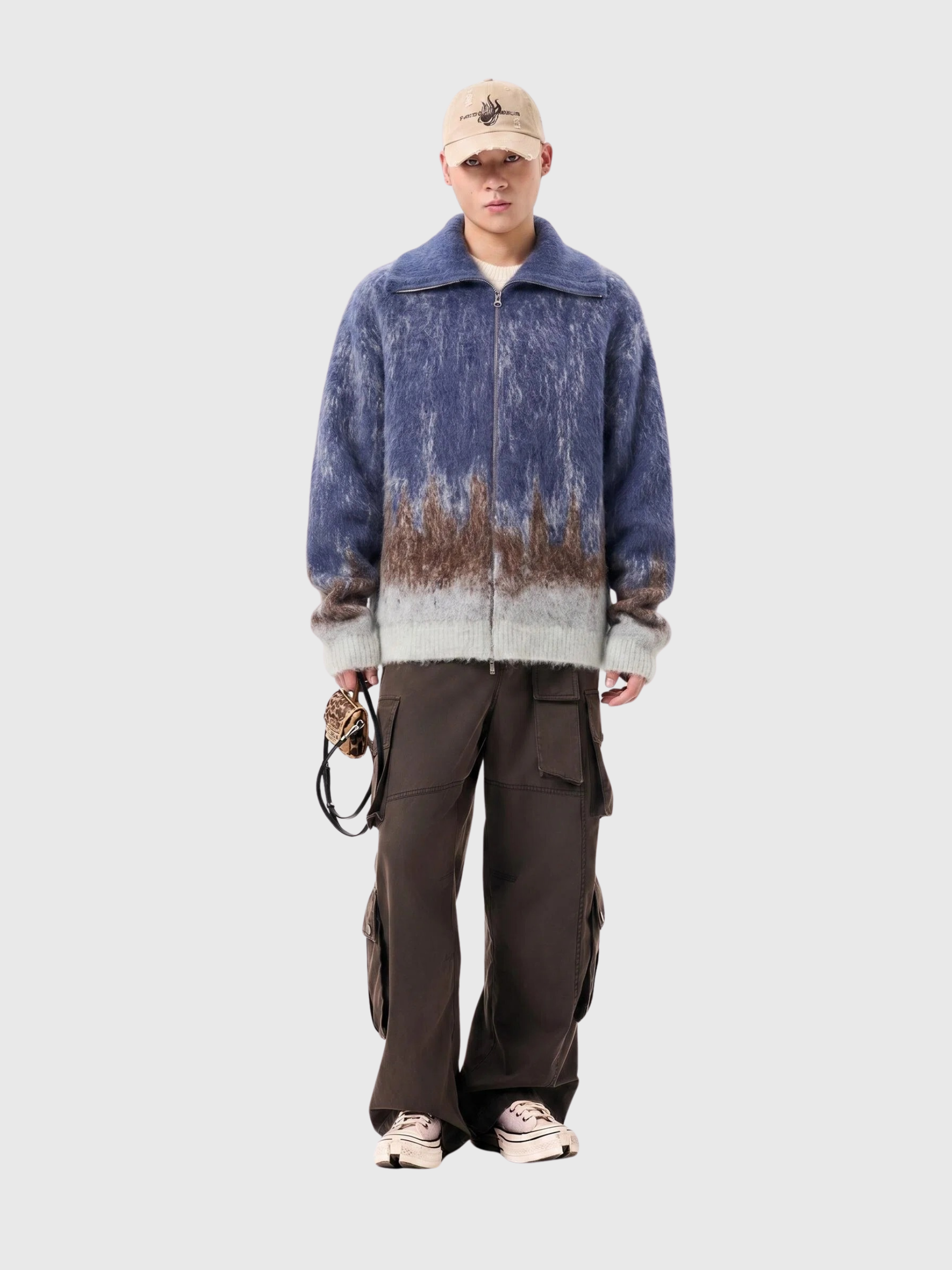 BLUE-TO-BROWN GRADIENT CARDIGAN