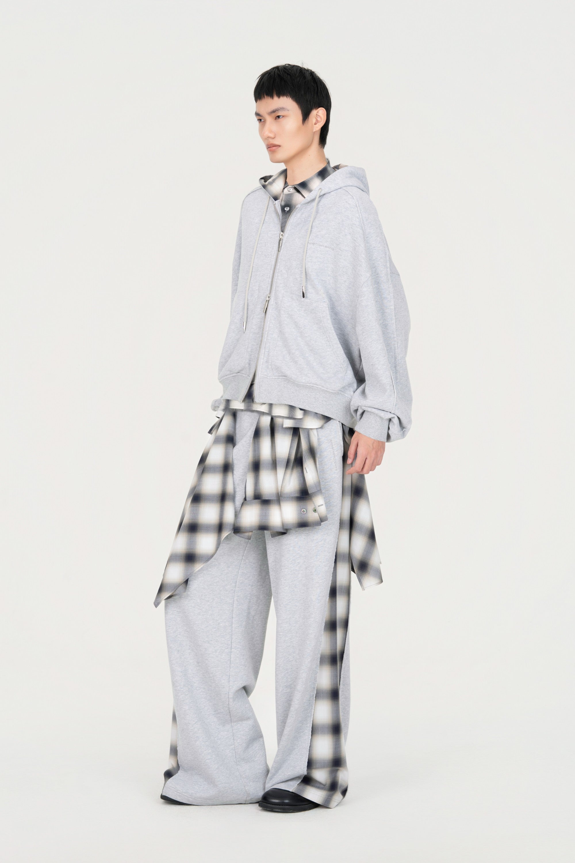 2 IN 1 ZIP HOODIE WITH CHECK SHIRT