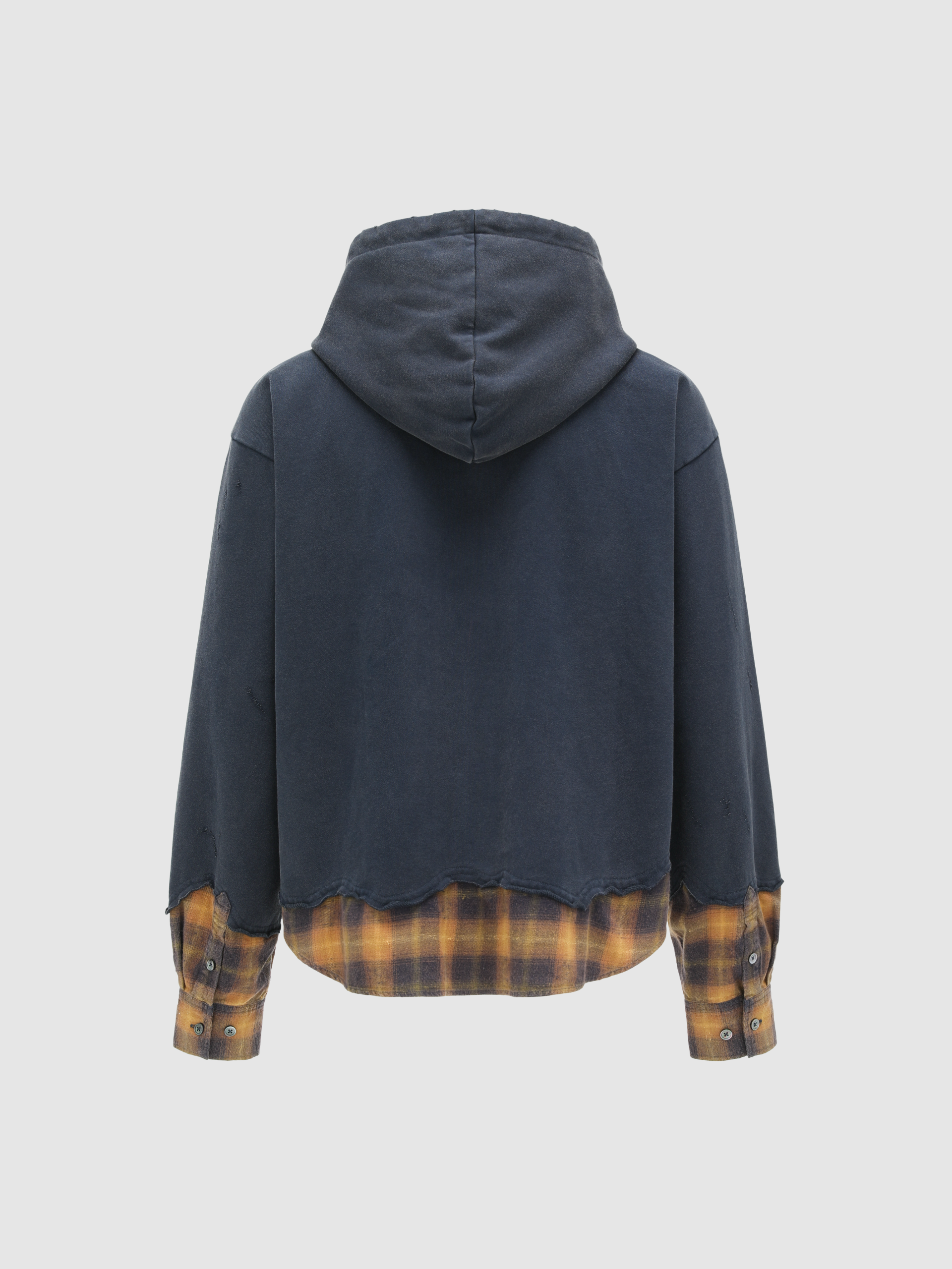 NAVY PLAID-PANEL ZIP-UP HOODIE