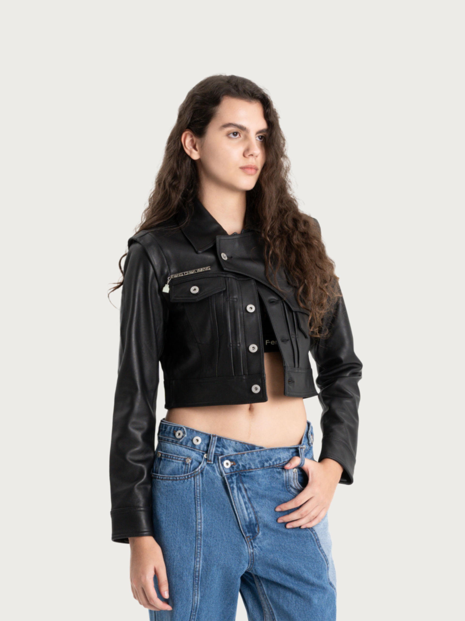 DECONSTRUCTED PADDED-SHOULDER LAMBSKIN JACKET