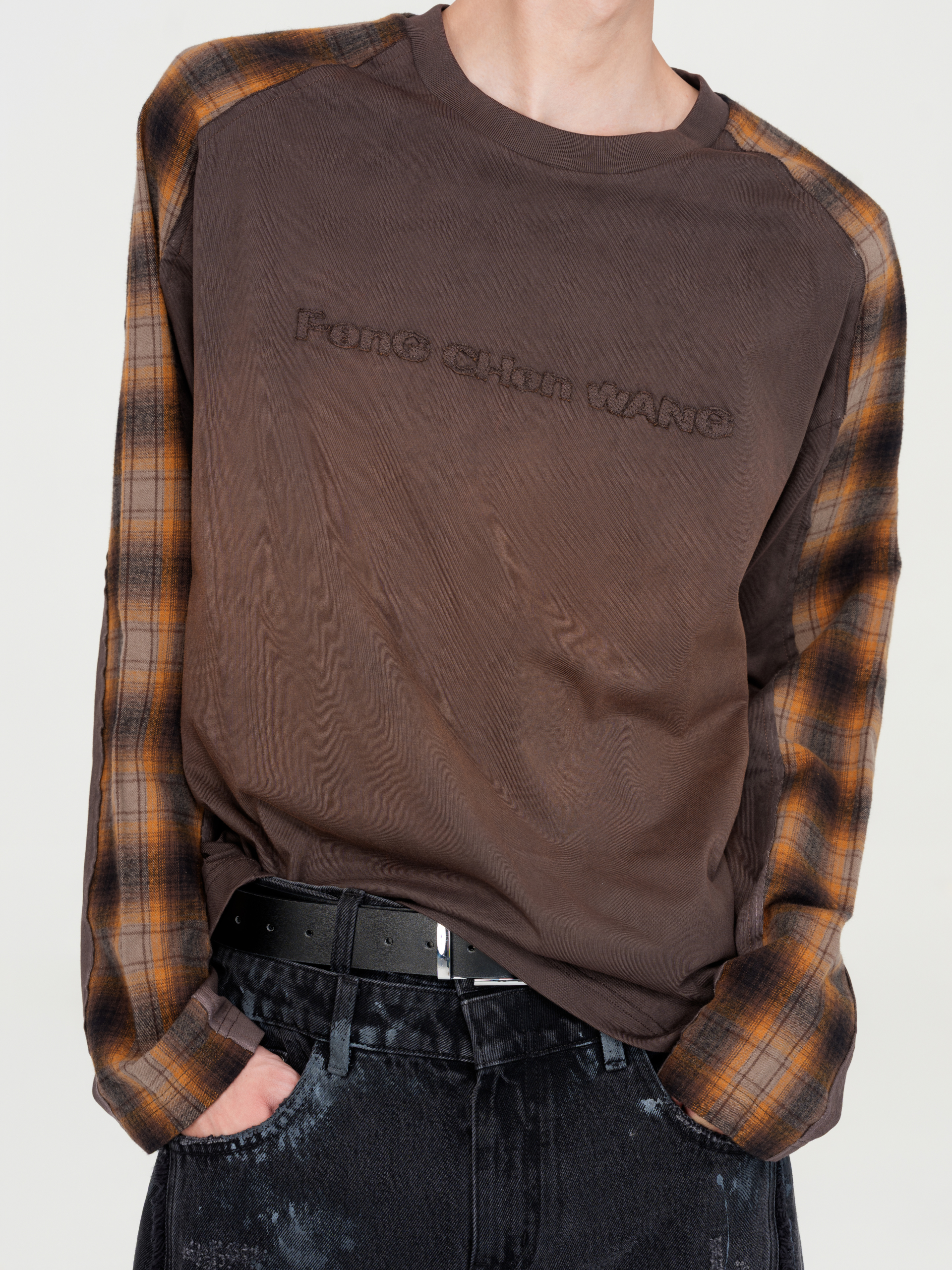 GRADIENT WASHED PATCHWORK LONG-SLEEVE T-SHIRT