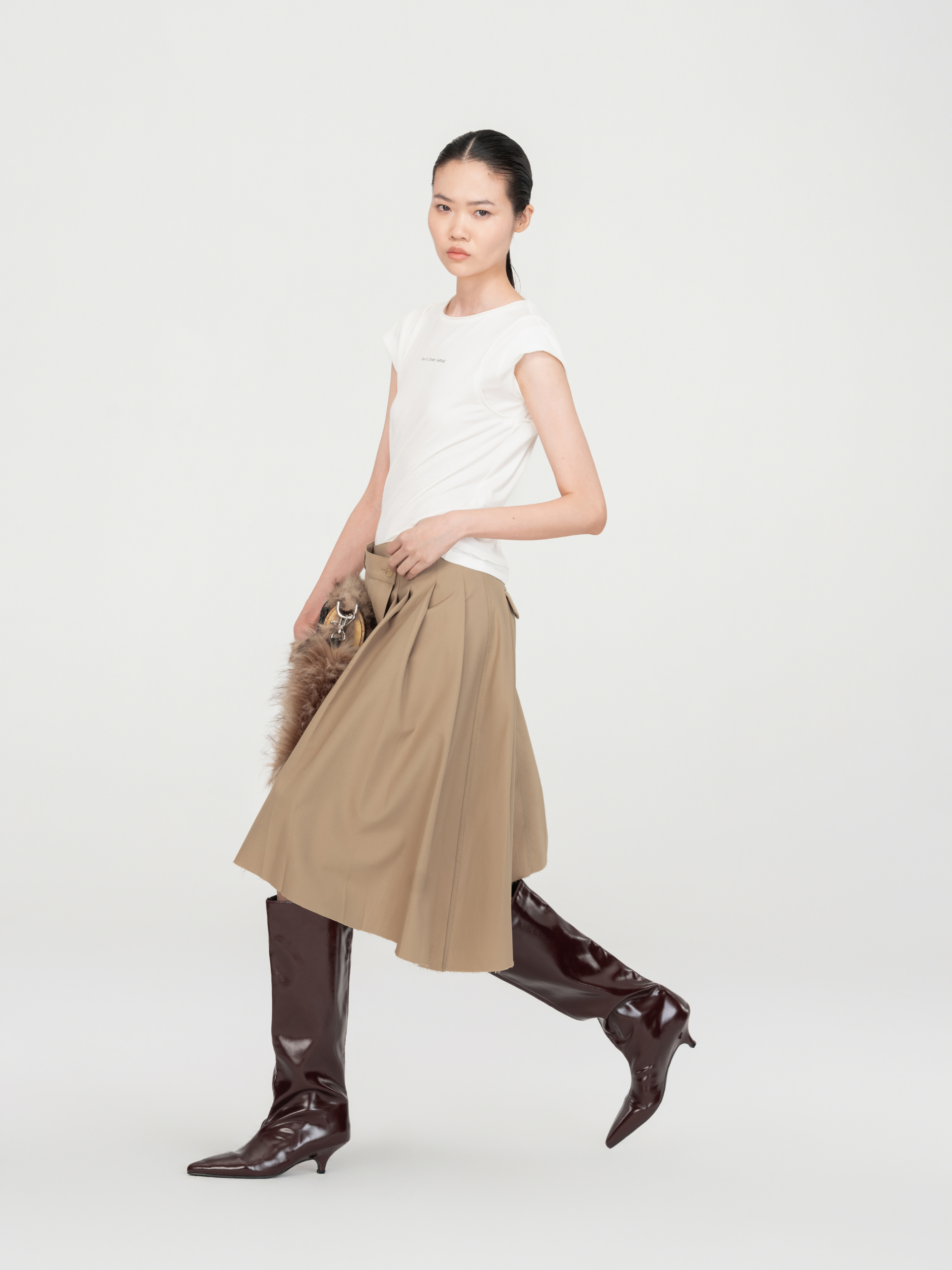 KHAKI WRAP MIDI SKIRT