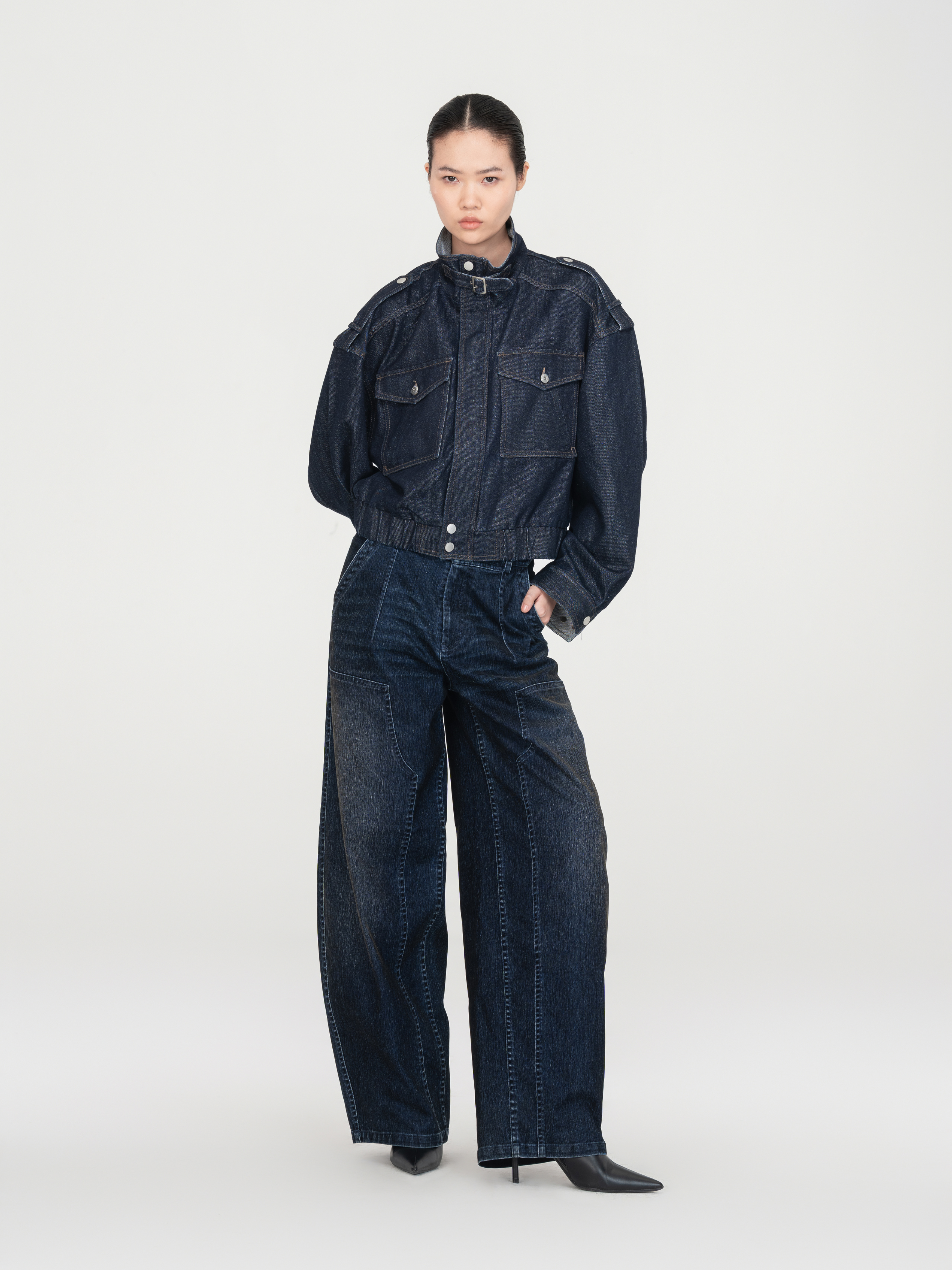 NAVY SUBTLE SHIMMER DENIM JACKET