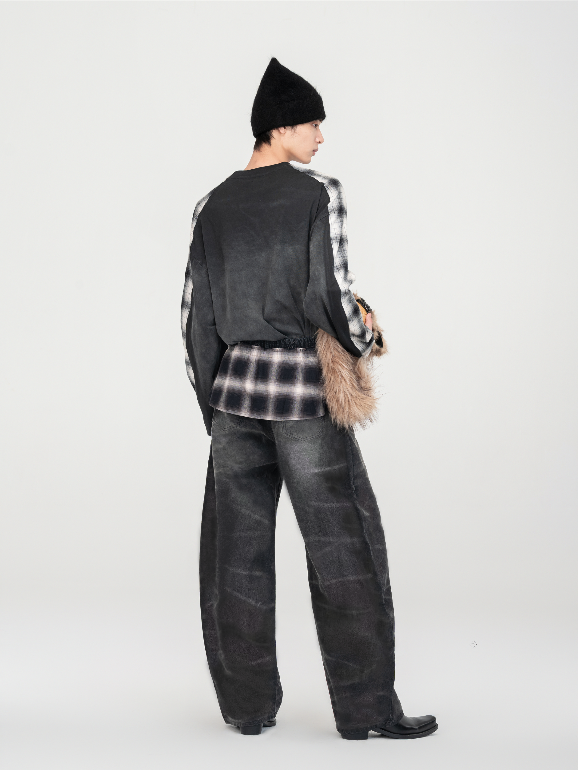 GRADIENT WASHED PATCHWORK LONG-SLEEVE T-SHIRT