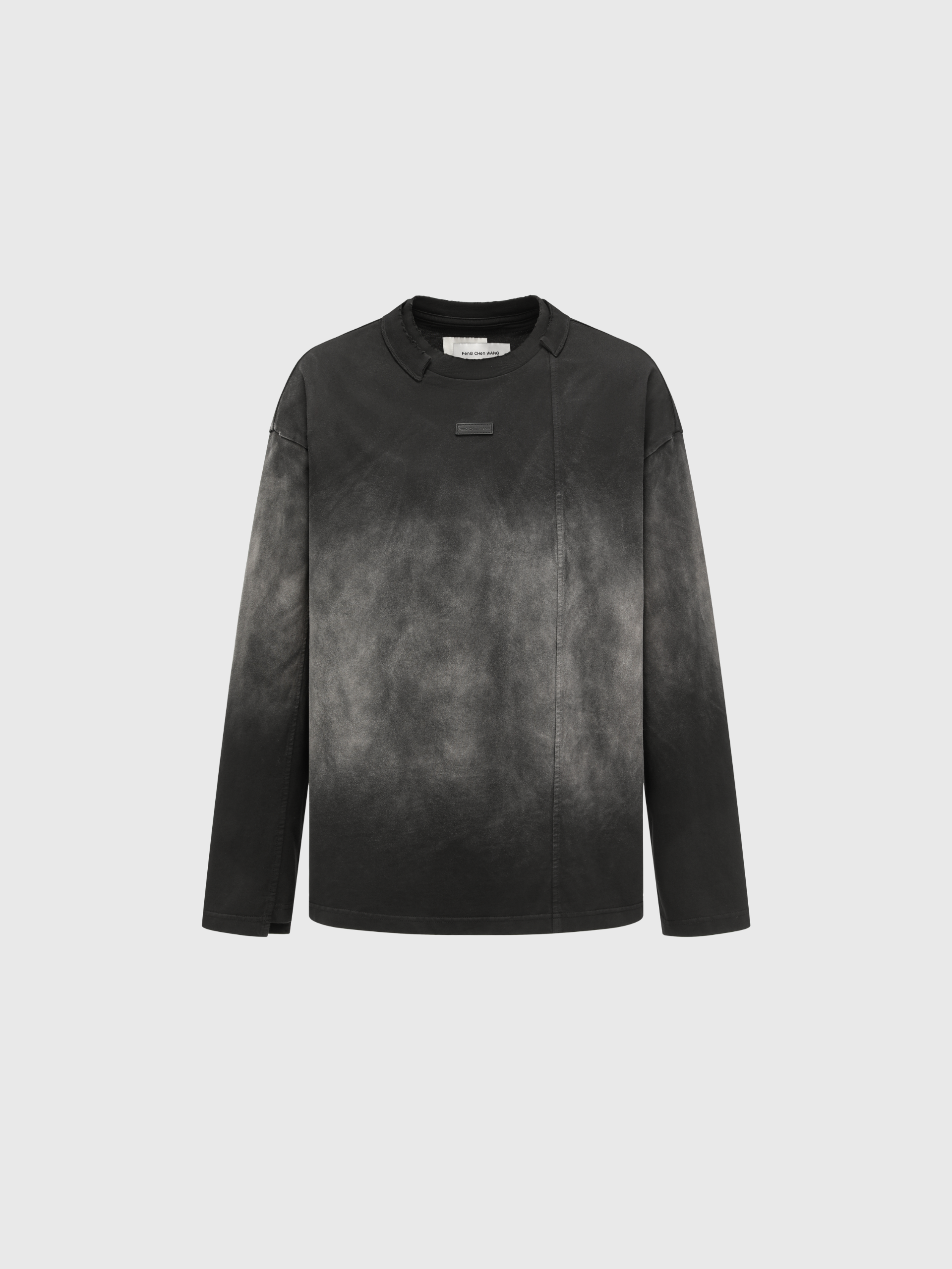 BLACK-GREY GRADIENT WASHED LONG-SLEEVE T-SHIRT