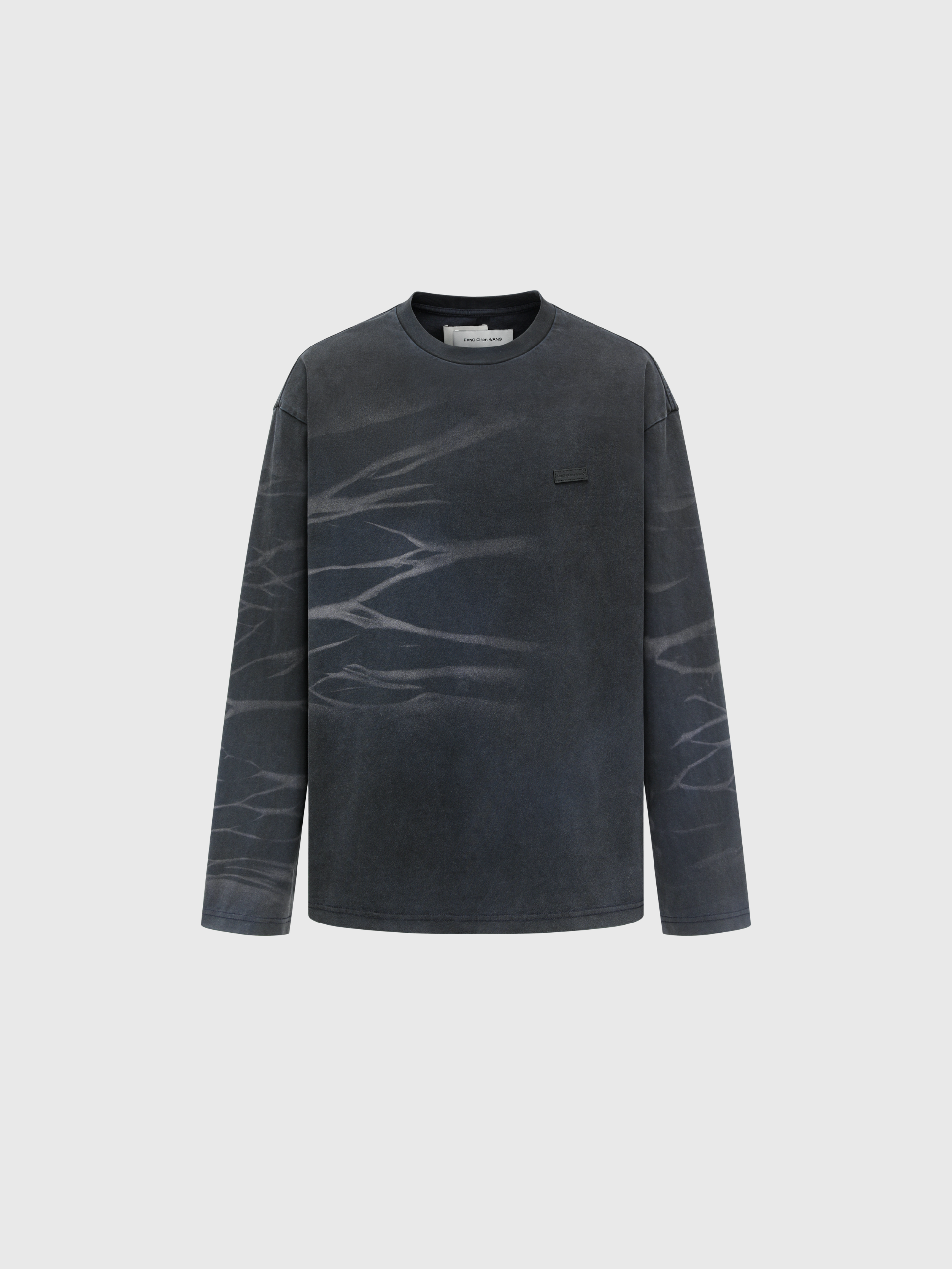DARK NAVY WASHED BLACK-SPRAY LONG-SLEEVE T-SHIRT