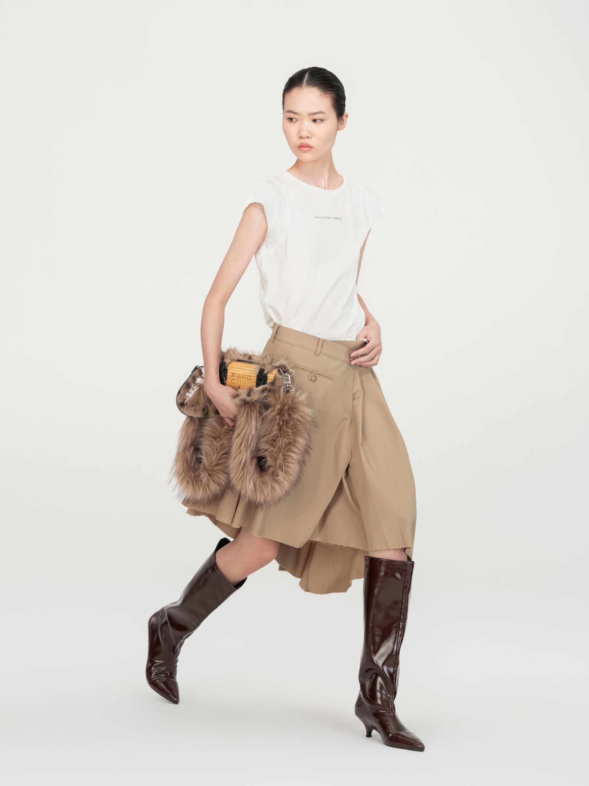 KHAKI WRAP MIDI SKIRT