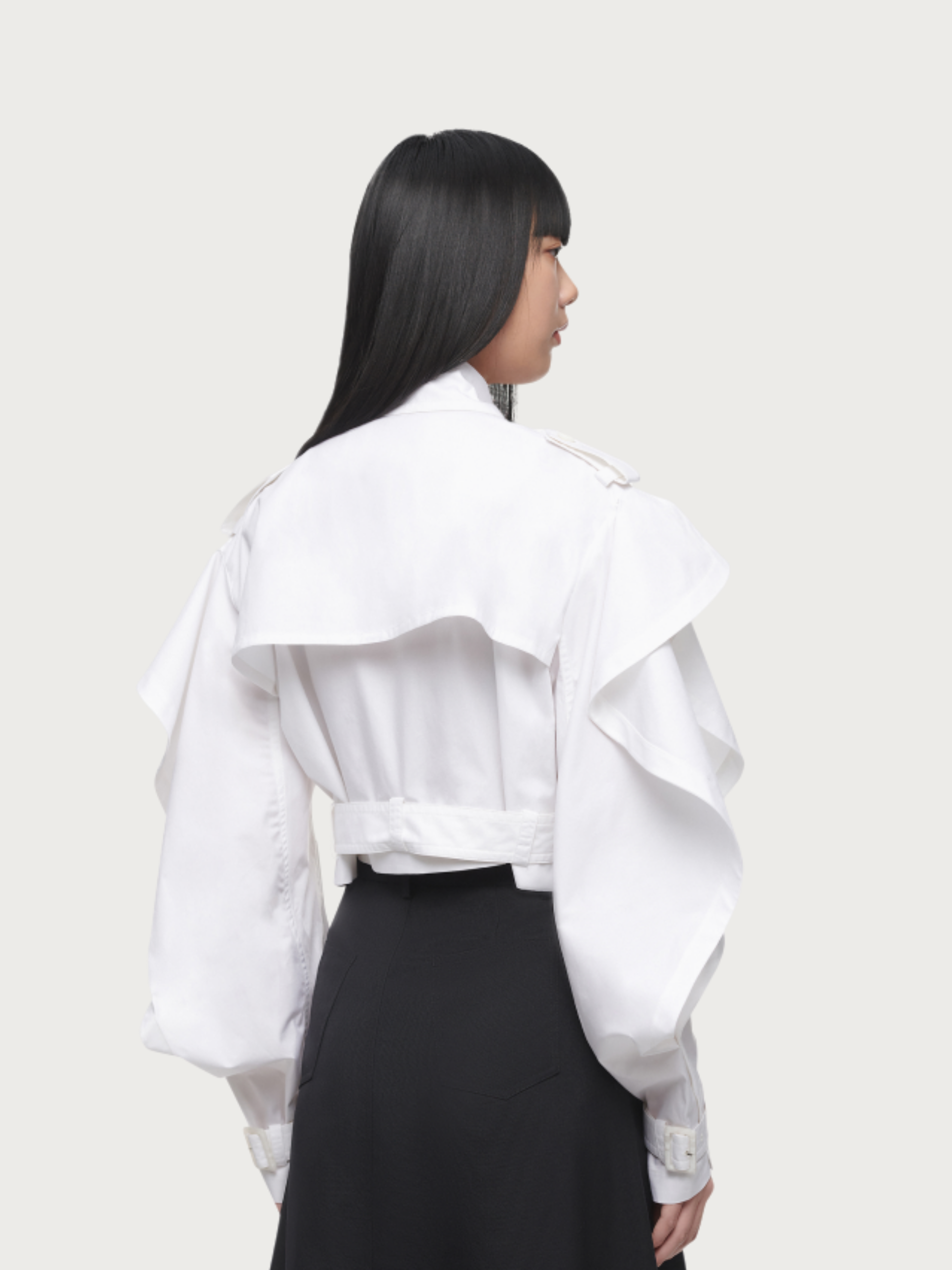 COTTON SHIRTING DRAPED BELL-SLEEVE JACKET