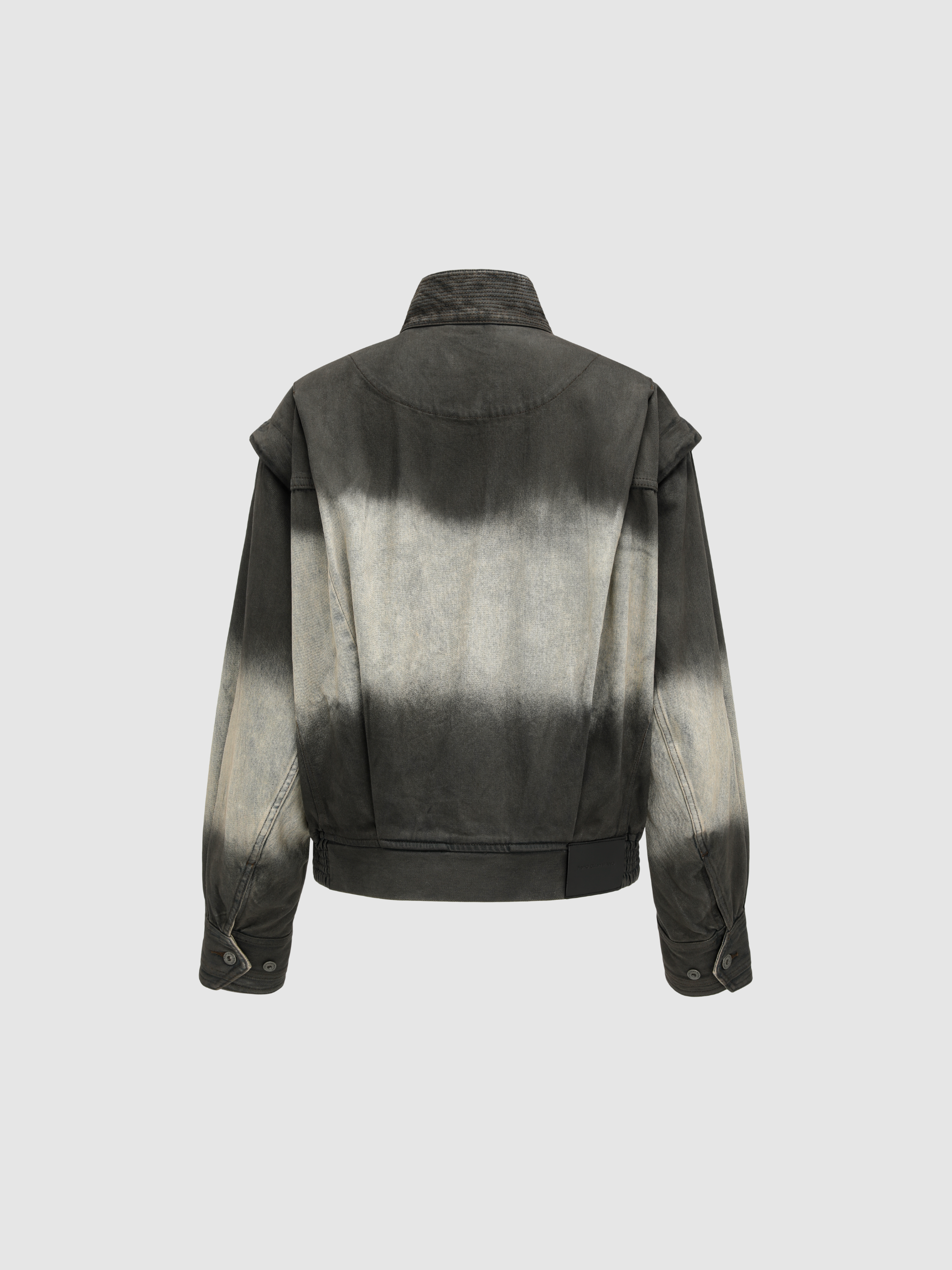 BLUE-TO-BLACK OMBRE DENIM STAND-COLLAR JACKET
