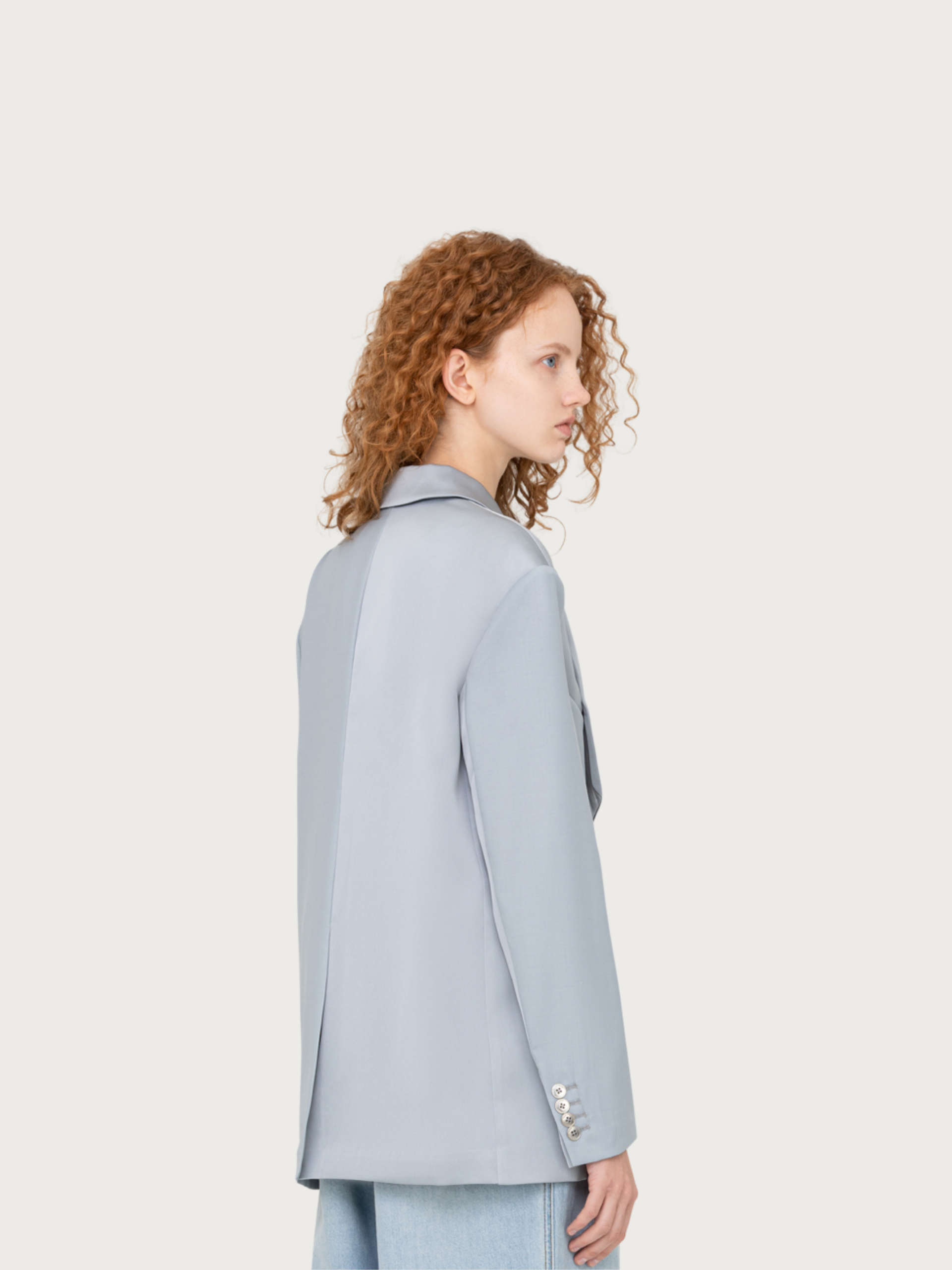 GREY SATIN AND WOOL DECONSTRUCTED SUIT JACKET